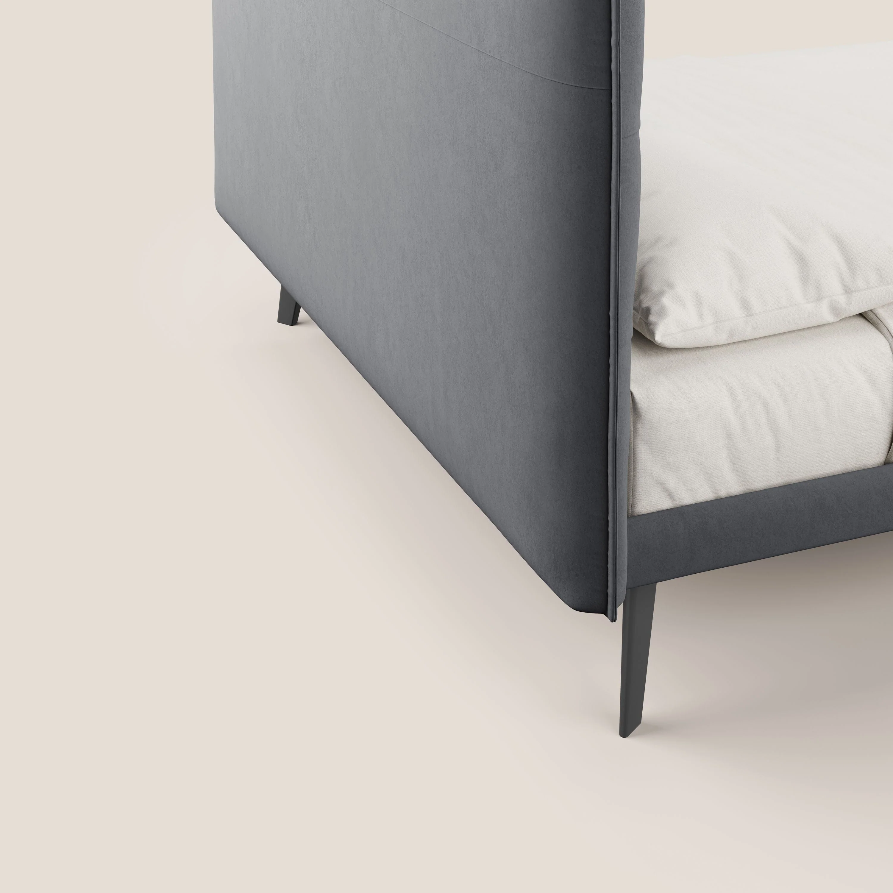 Brigitte lit avec tĂȘte de lit matelassĂ©e pieds hauts foncĂ©s et tissu impermĂ©able T09 gris - Image 6