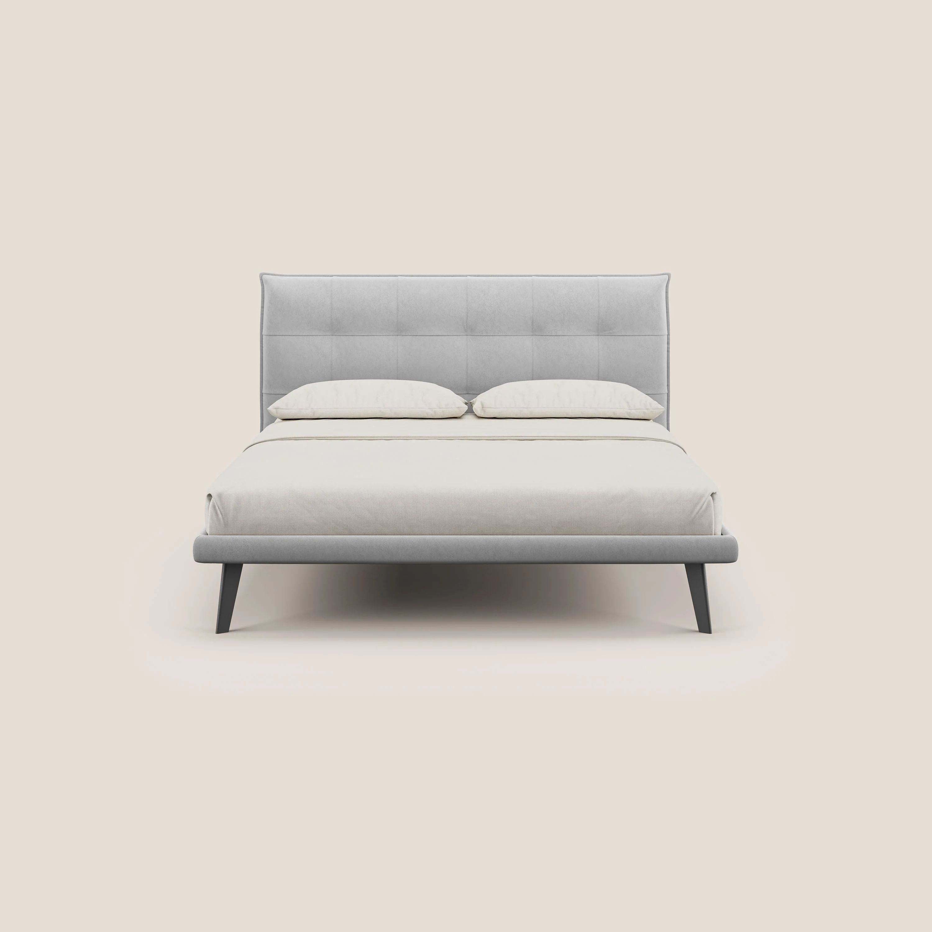 Brigitte lit avec tête de lit matelassée pieds hauts foncés et tissu imperméable T09 gris clair - Image 2