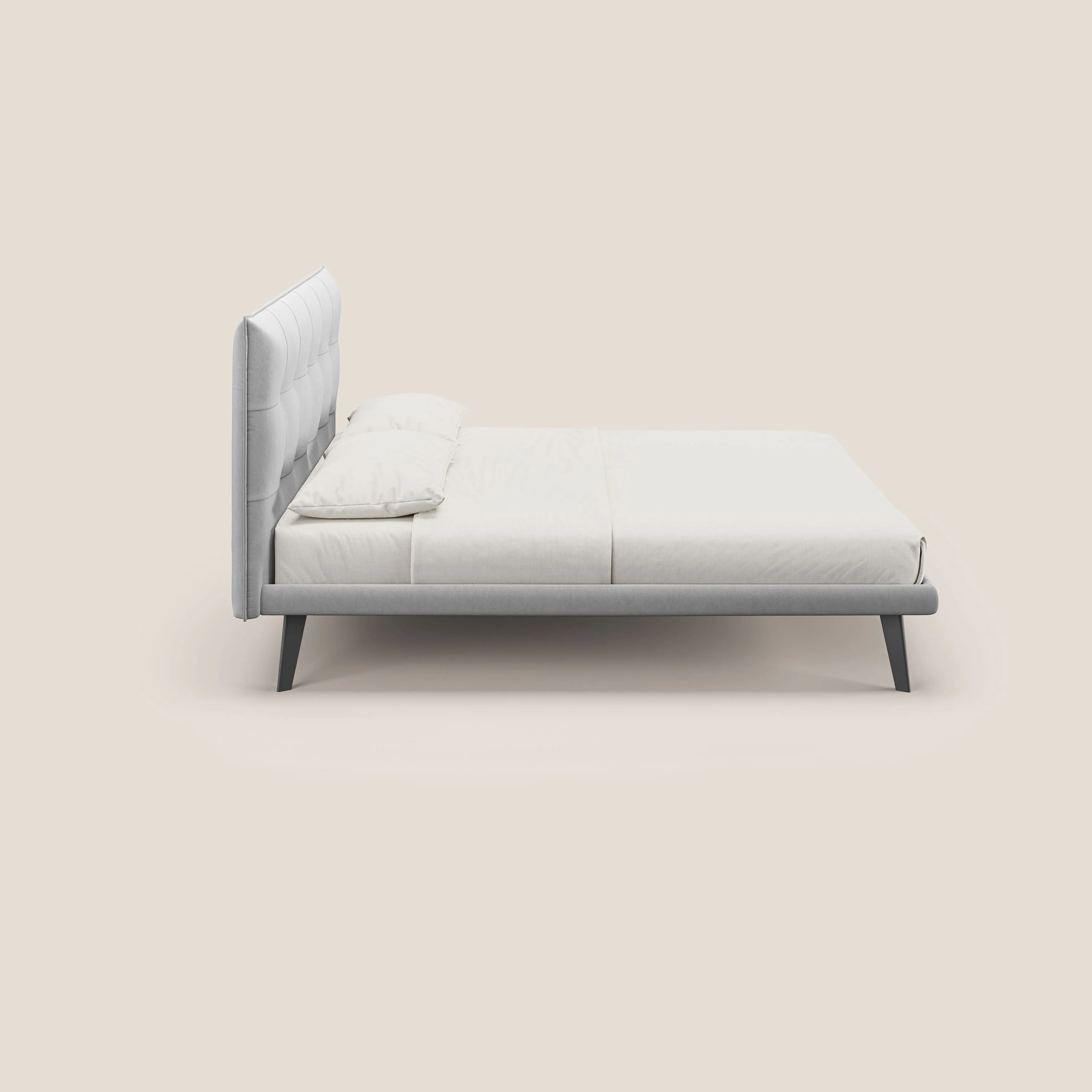 Brigitte lit avec tête de lit matelassée pieds hauts foncés et tissu imperméable T09 gris clair - Image 3