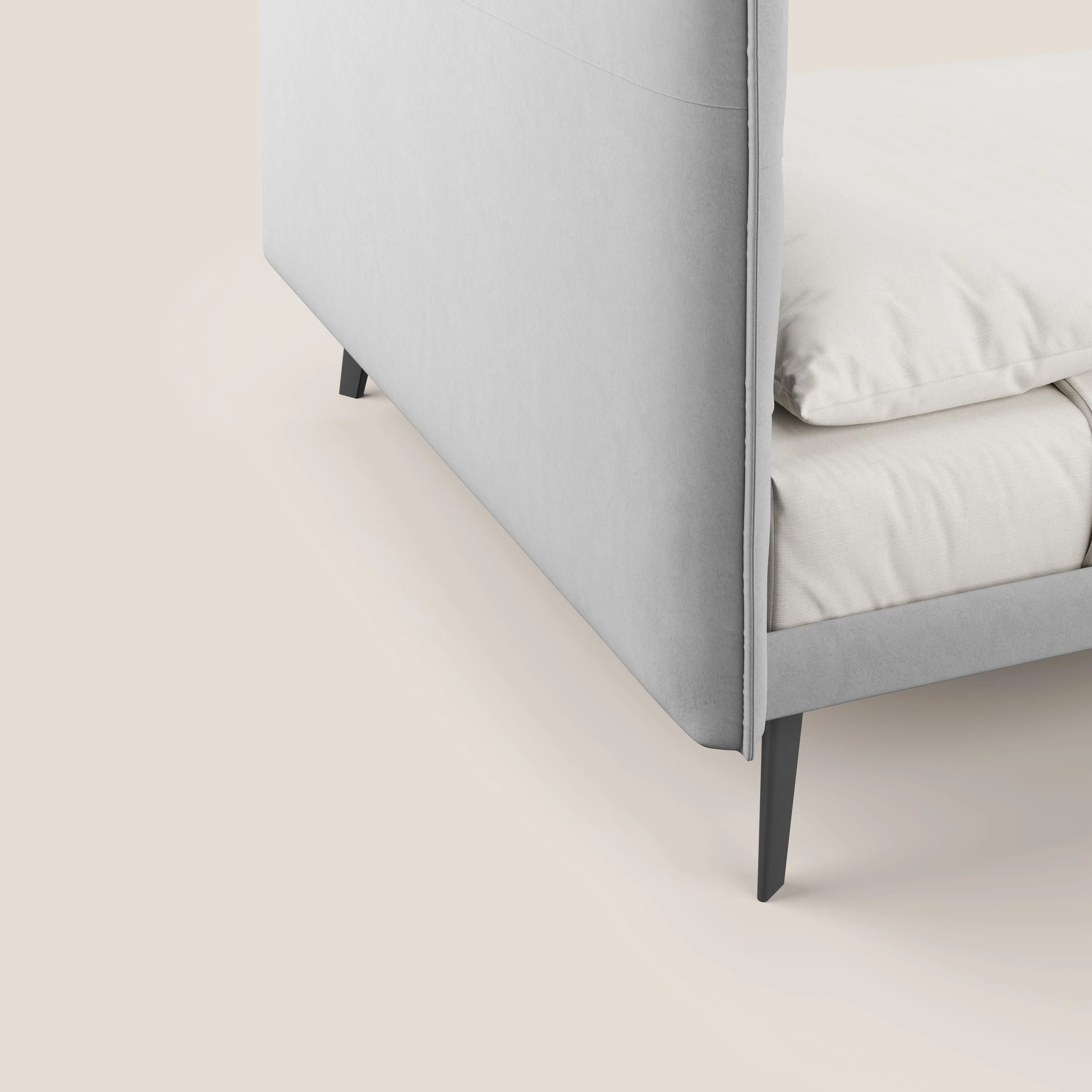 Brigitte lit avec tête de lit matelassée pieds hauts foncés et tissu imperméable T09 gris clair - Image 6