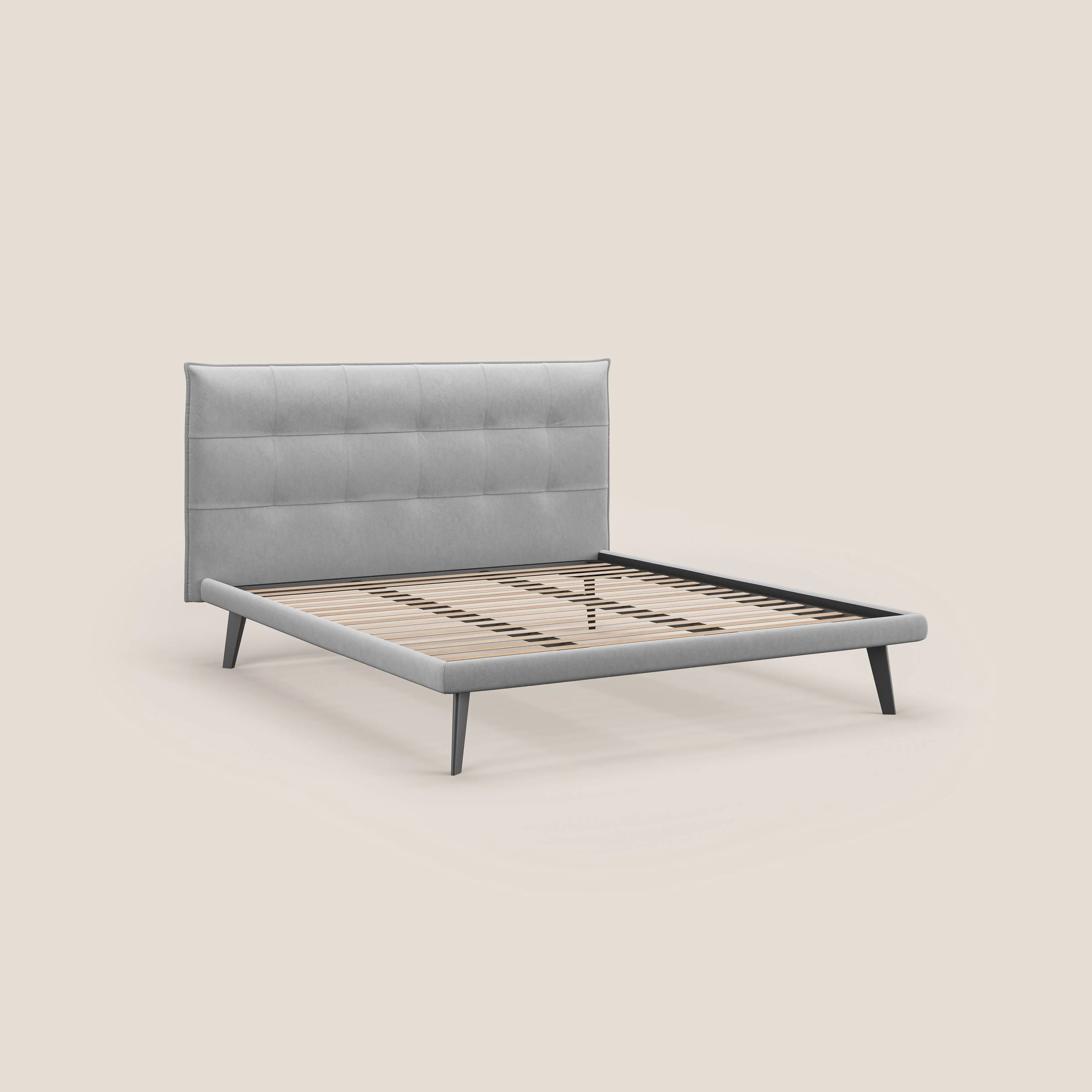 Brigitte lit avec tête de lit matelassée pieds hauts foncés et tissu imperméable T09 gris clair - Image 7