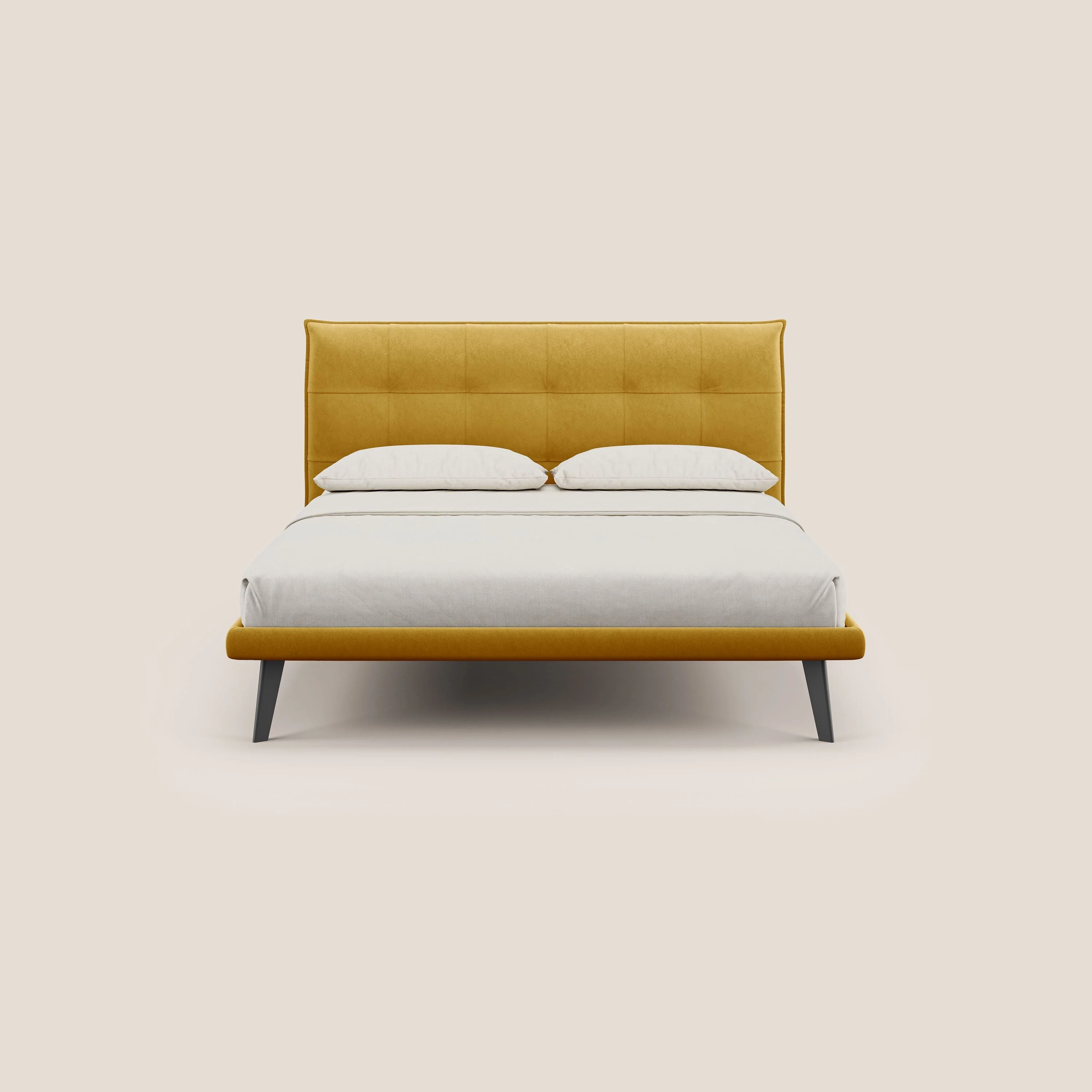 Brigitte lit avec tête de lit matelassée pieds hauts foncés et tissu imperméable T09 jaune - Image 2