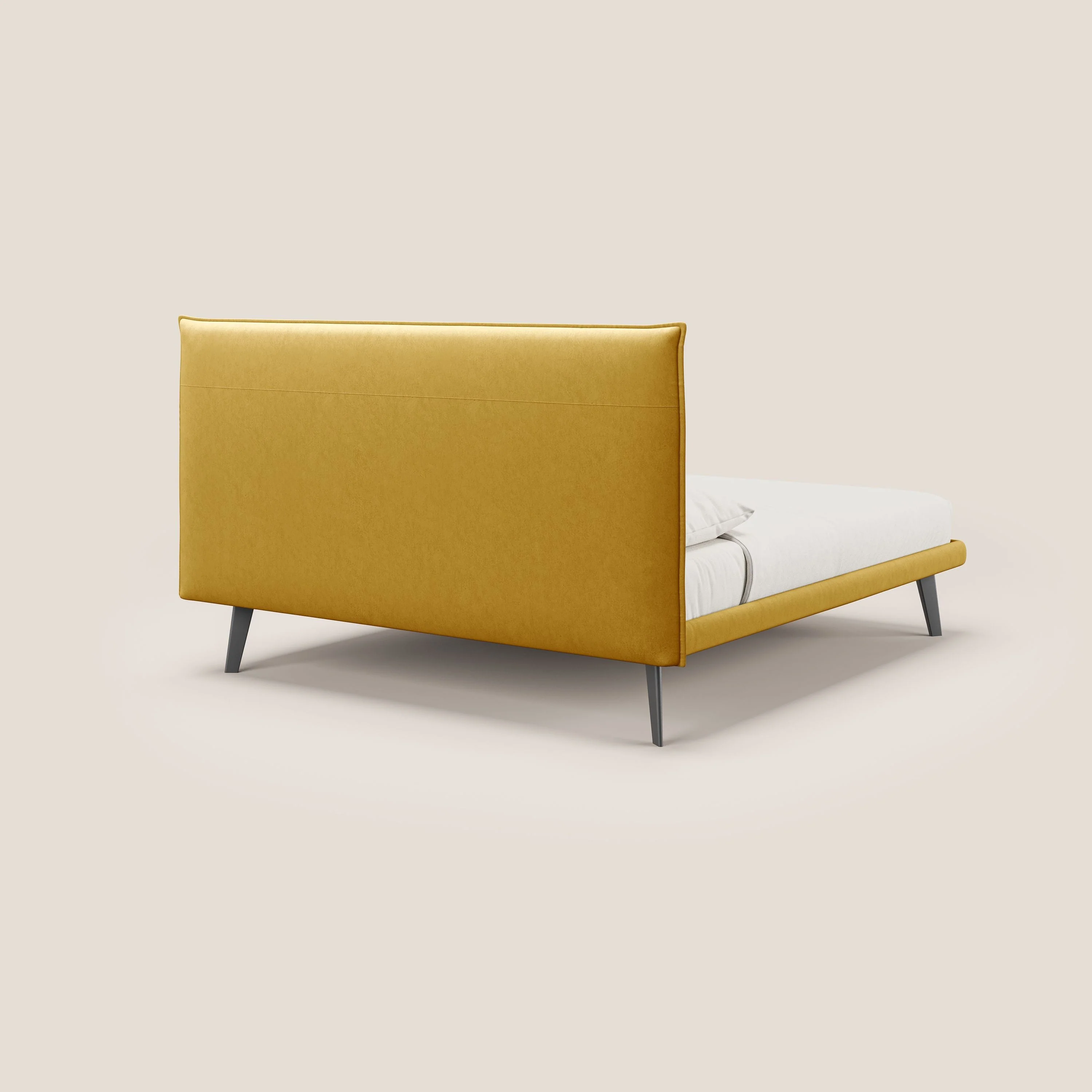 Brigitte lit avec tête de lit matelassée pieds hauts foncés et tissu imperméable T09 jaune - Image 4