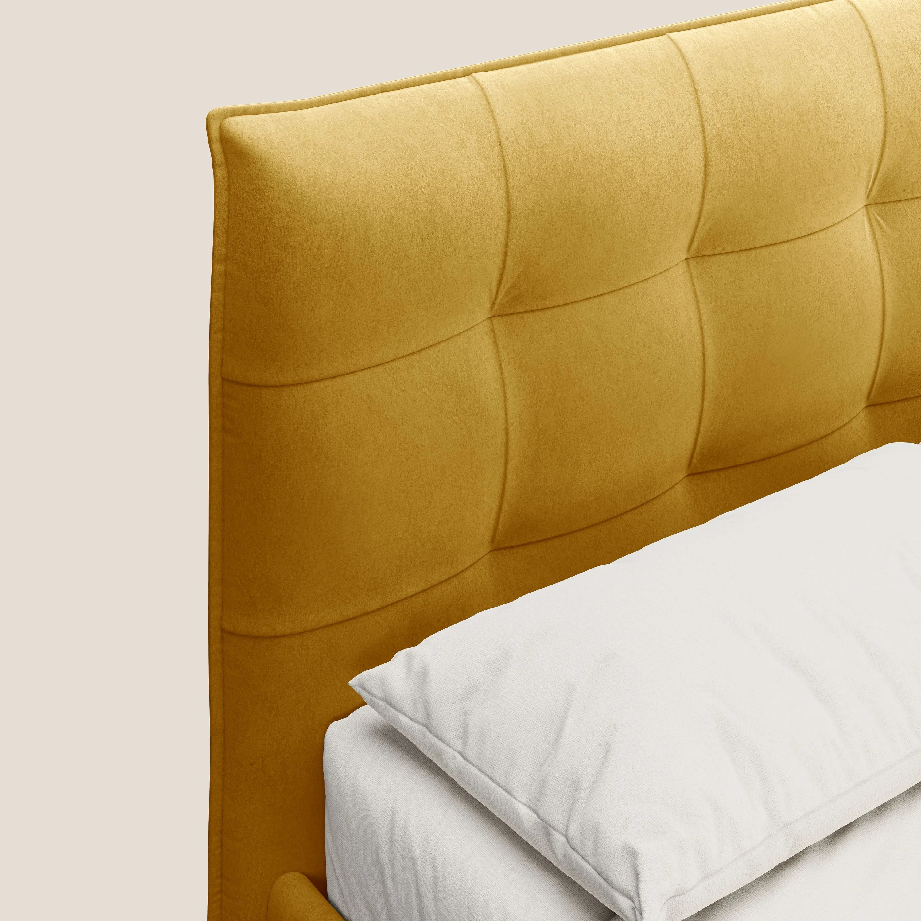 Brigitte lit avec tête de lit matelassée pieds hauts foncés et tissu imperméable T09 jaune - Image 5