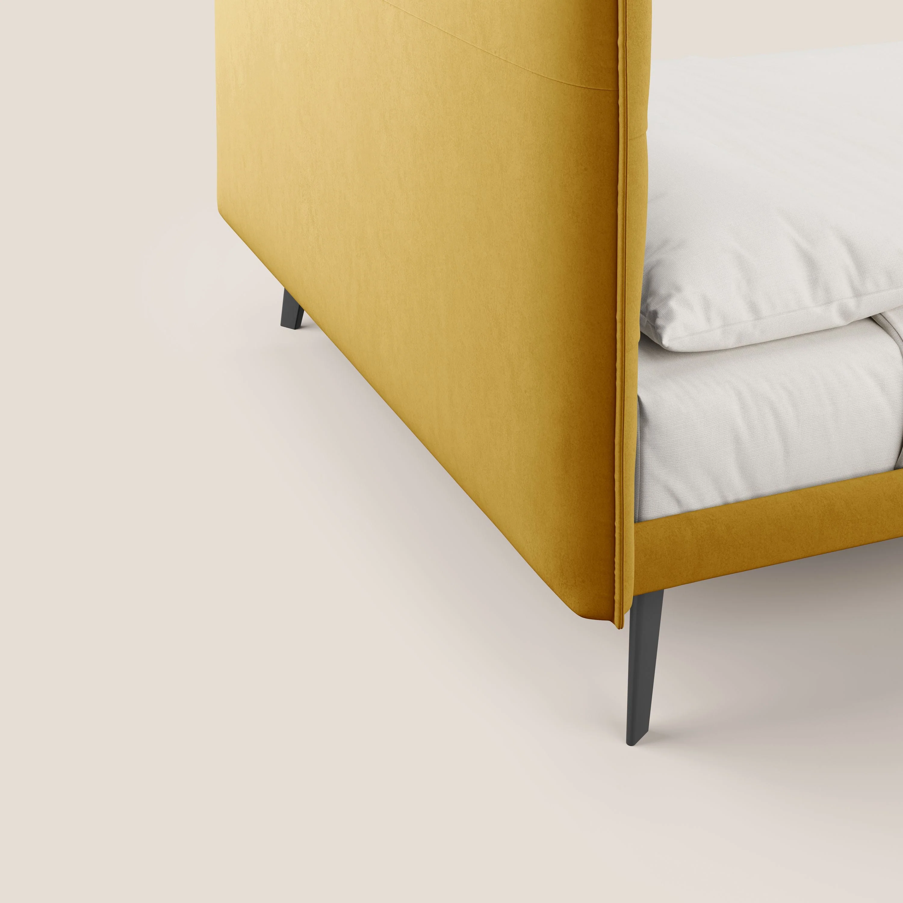 Brigitte lit avec tête de lit matelassée pieds hauts foncés et tissu imperméable T09 jaune - Image 6