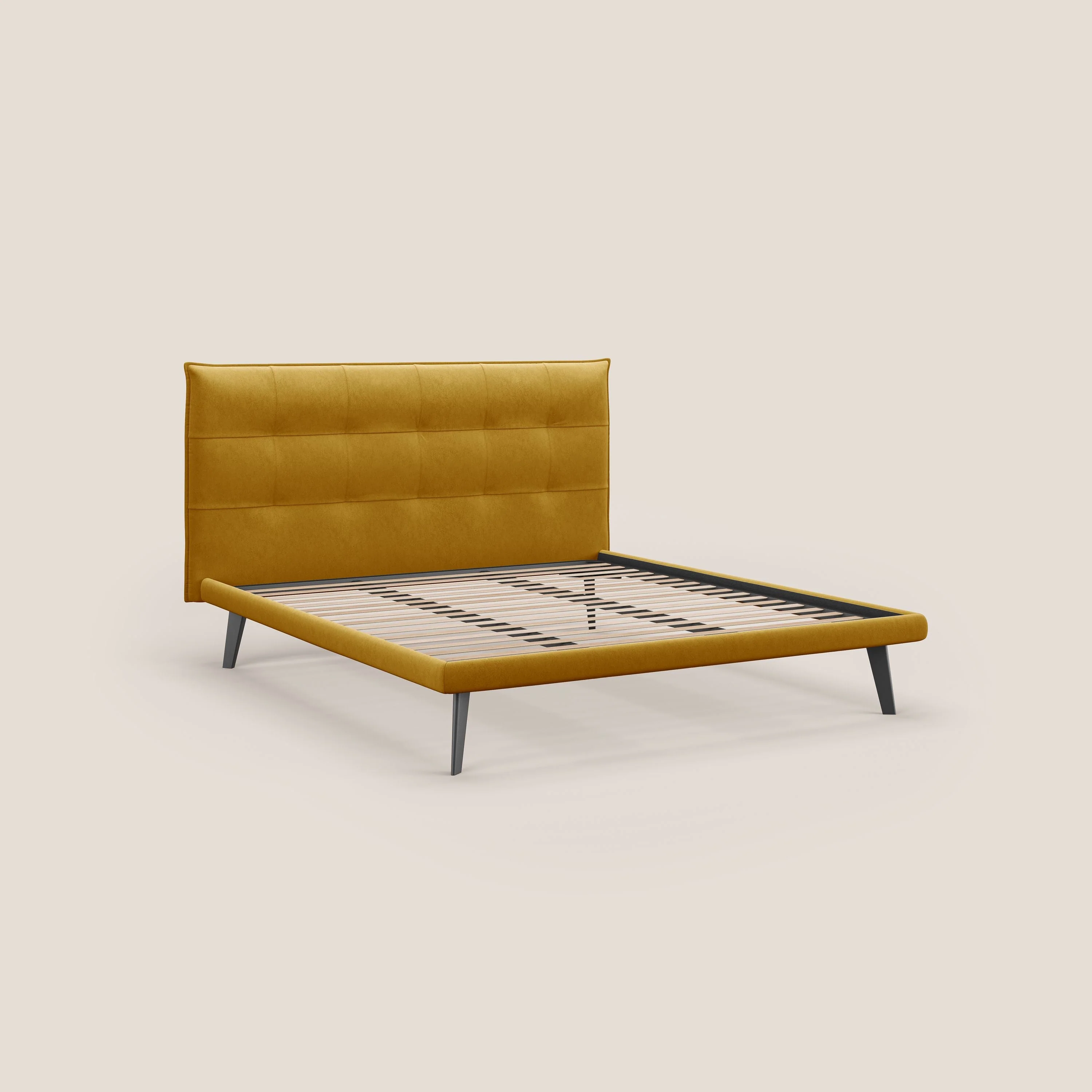 Brigitte lit avec tête de lit matelassée pieds hauts foncés et tissu imperméable T09 jaune - Image 7