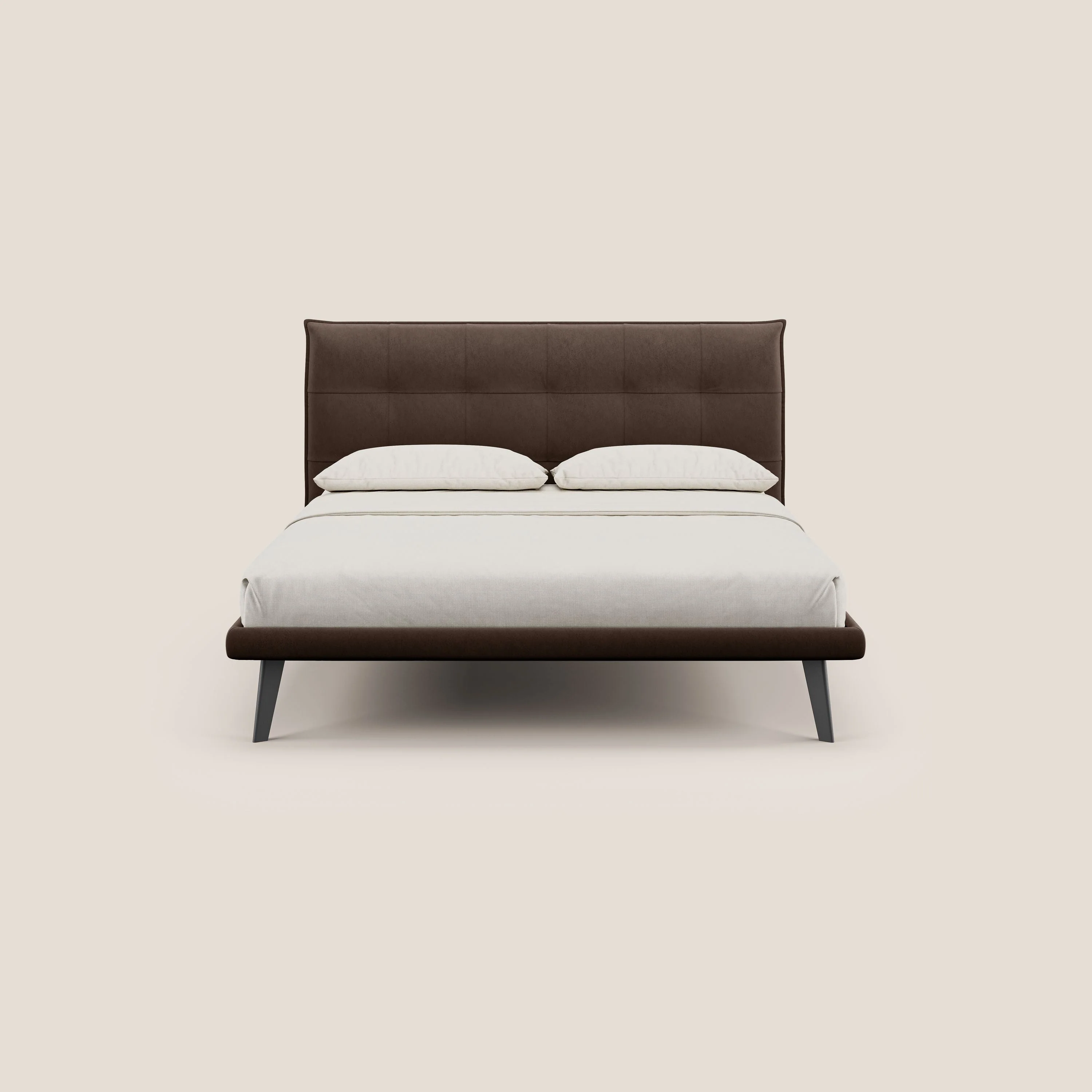 Brigitte lit avec tête de lit matelassée pieds hauts foncés et tissu imperméable T09 marron - Image 2