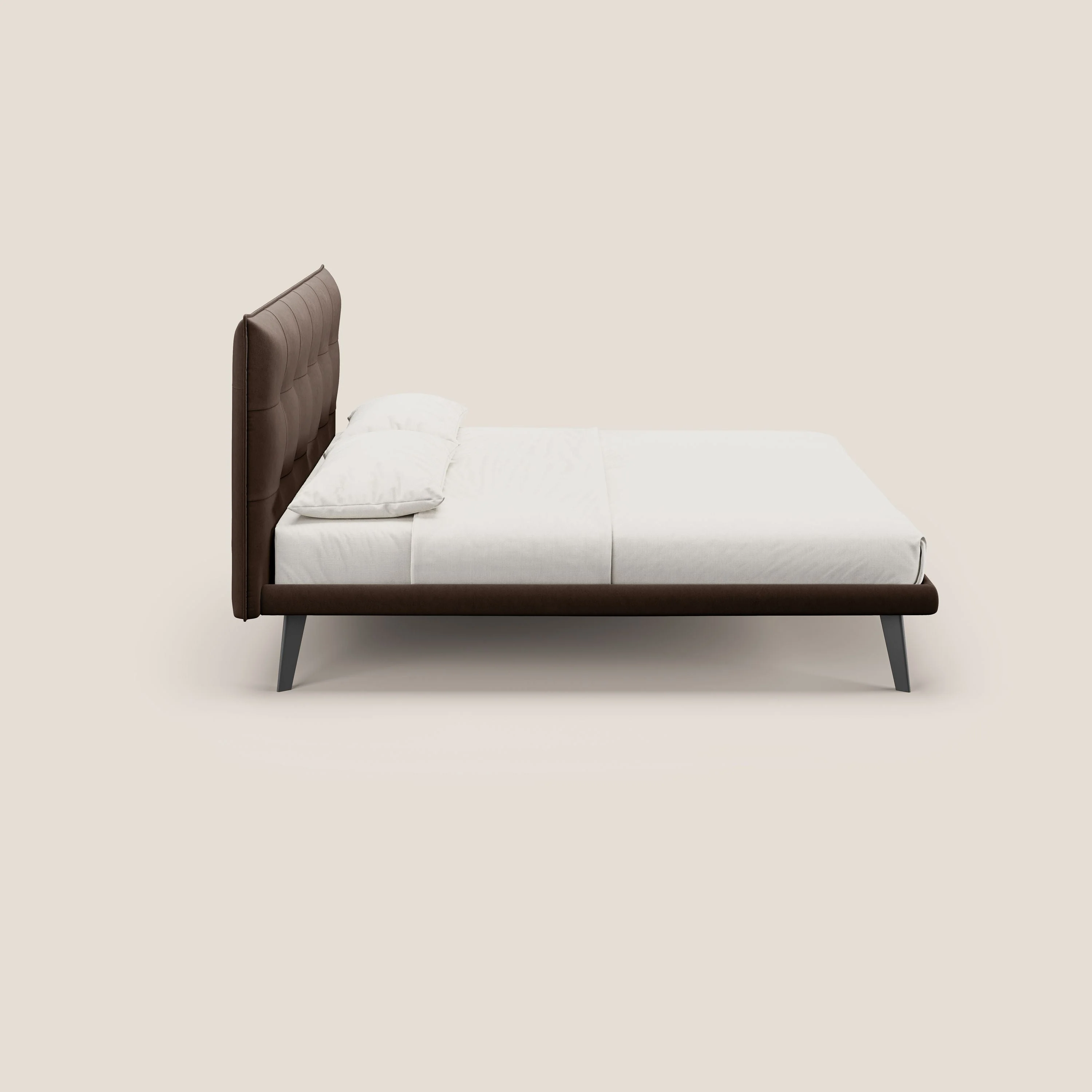 Brigitte lit avec tête de lit matelassée pieds hauts foncés et tissu imperméable T09 marron - Image 3