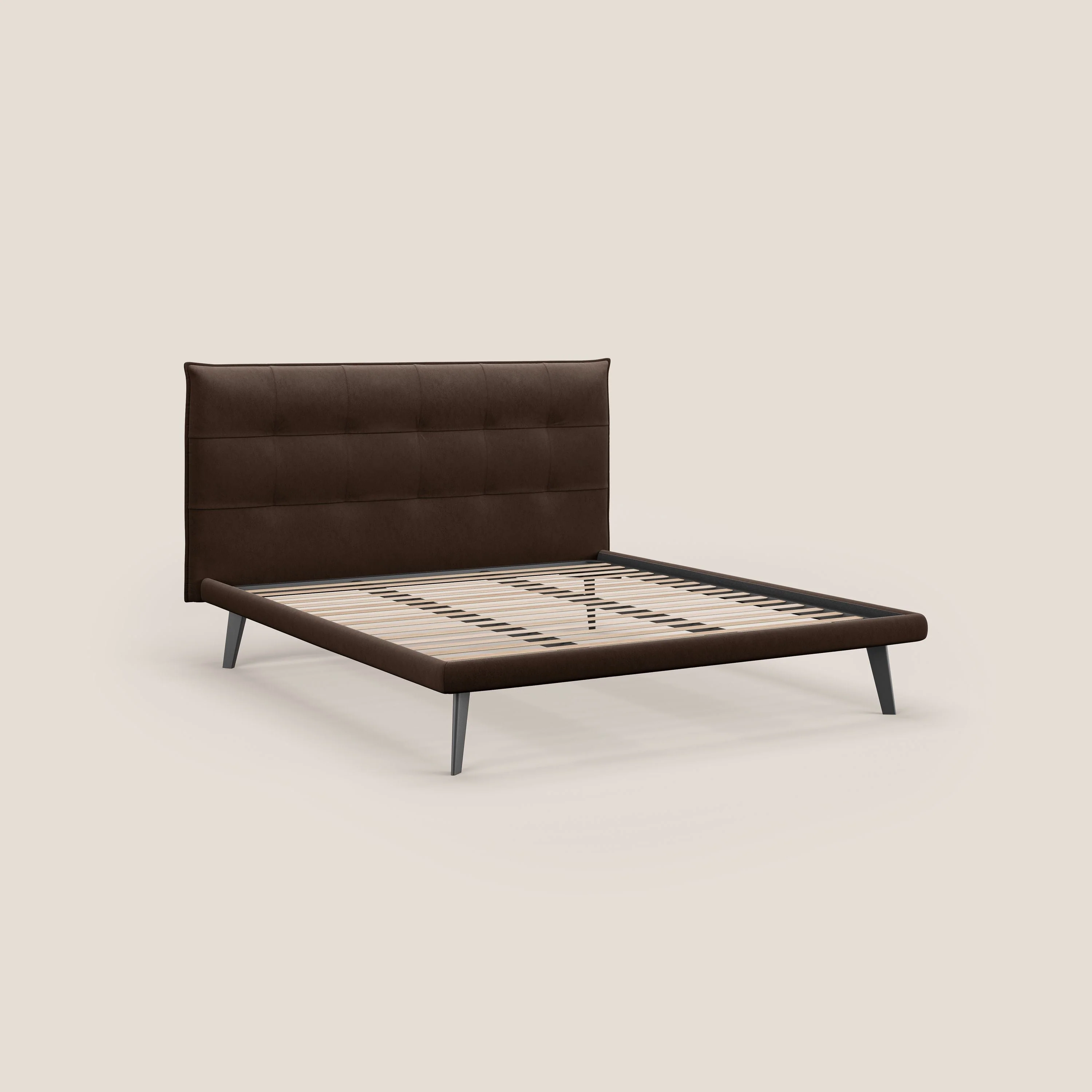 Brigitte lit avec tête de lit matelassée pieds hauts foncés et tissu imperméable T09 marron - Image 7