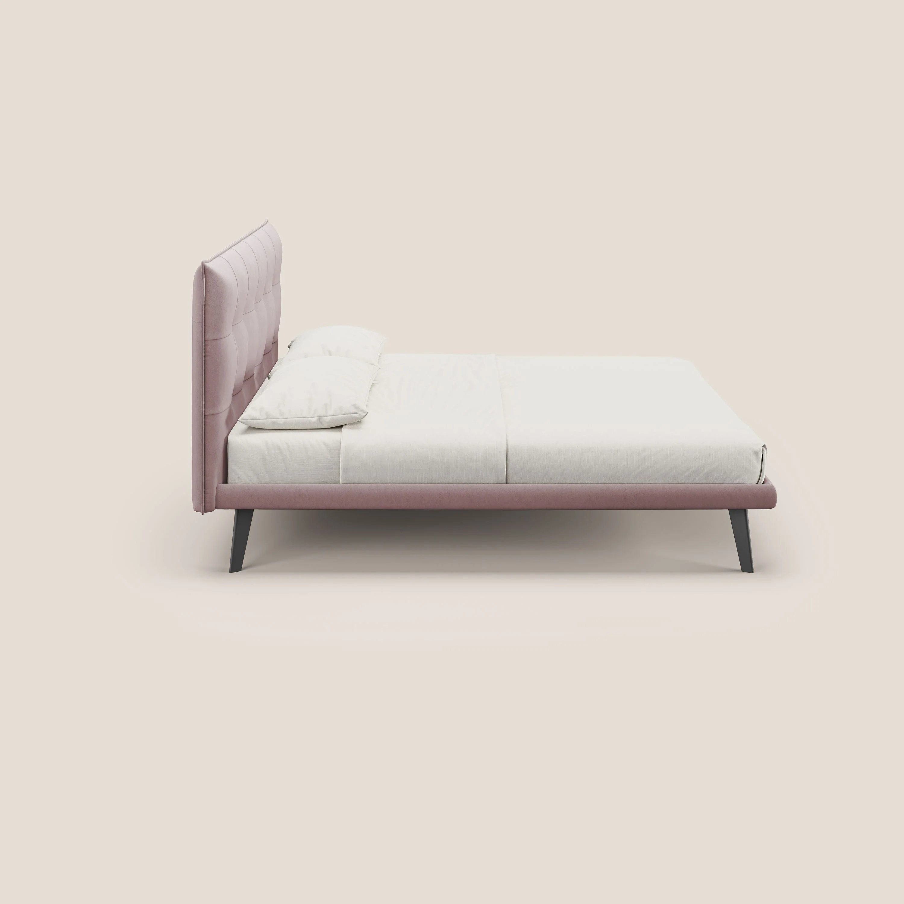 Brigitte lit avec tête de lit matelassée pieds hauts foncés et tissu imperméable T09 rose - Image 3