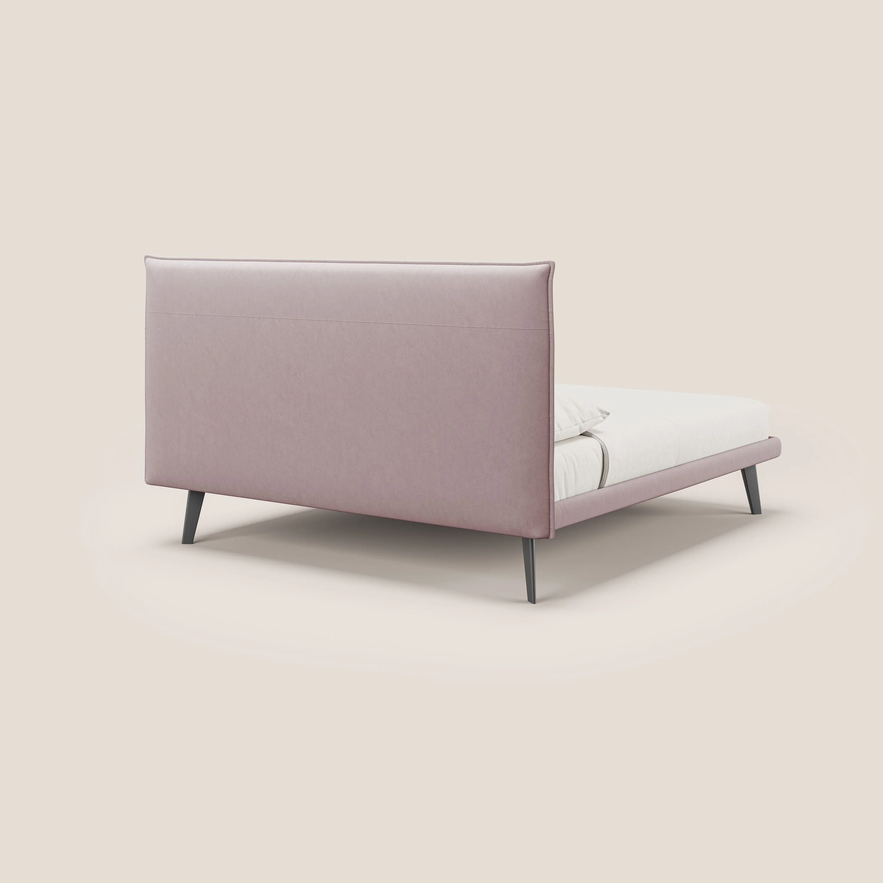 Brigitte lit avec tête de lit matelassée pieds hauts foncés et tissu imperméable T09 rose - Image 4