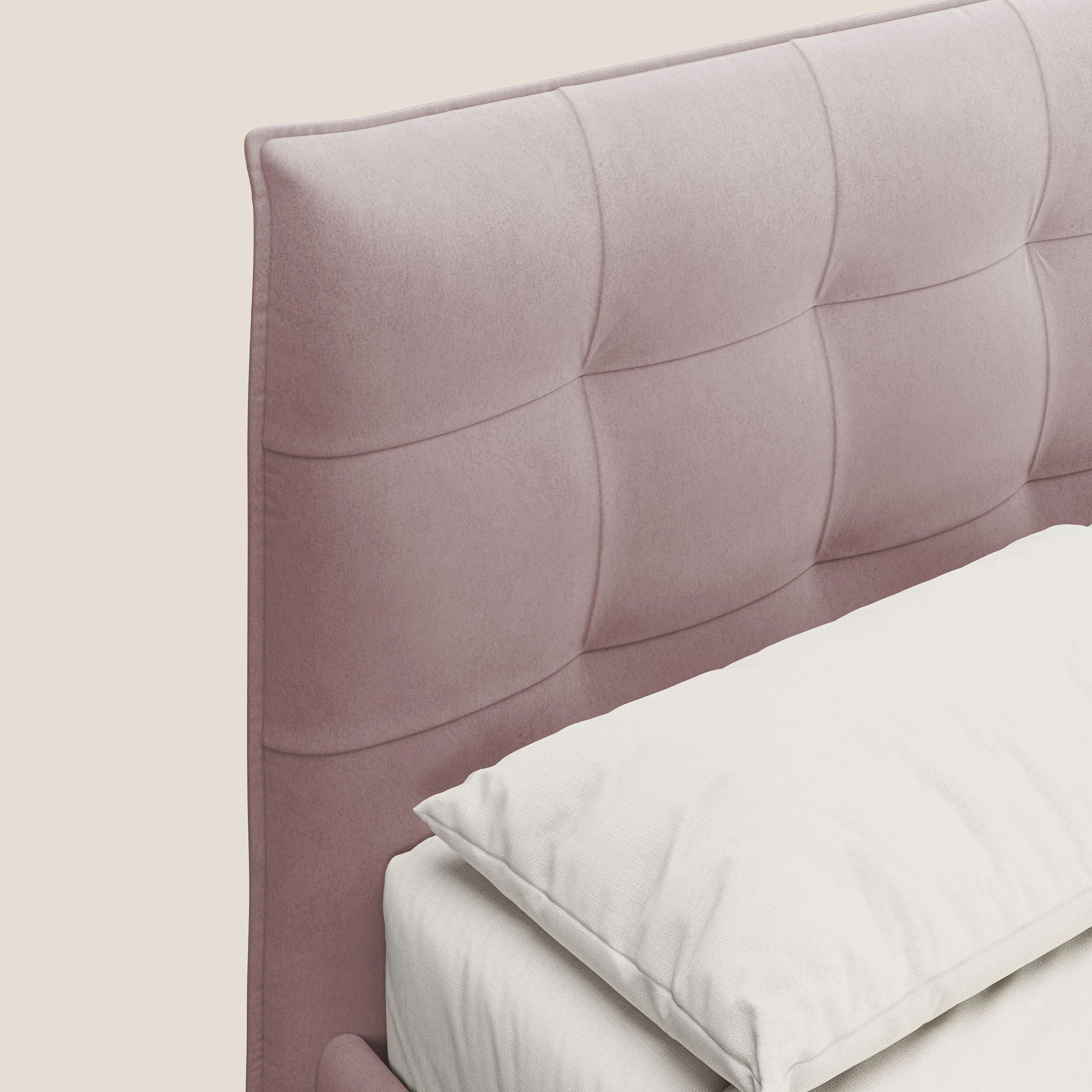 Brigitte lit avec tête de lit matelassée pieds hauts foncés et tissu imperméable T09 rose - Image 5