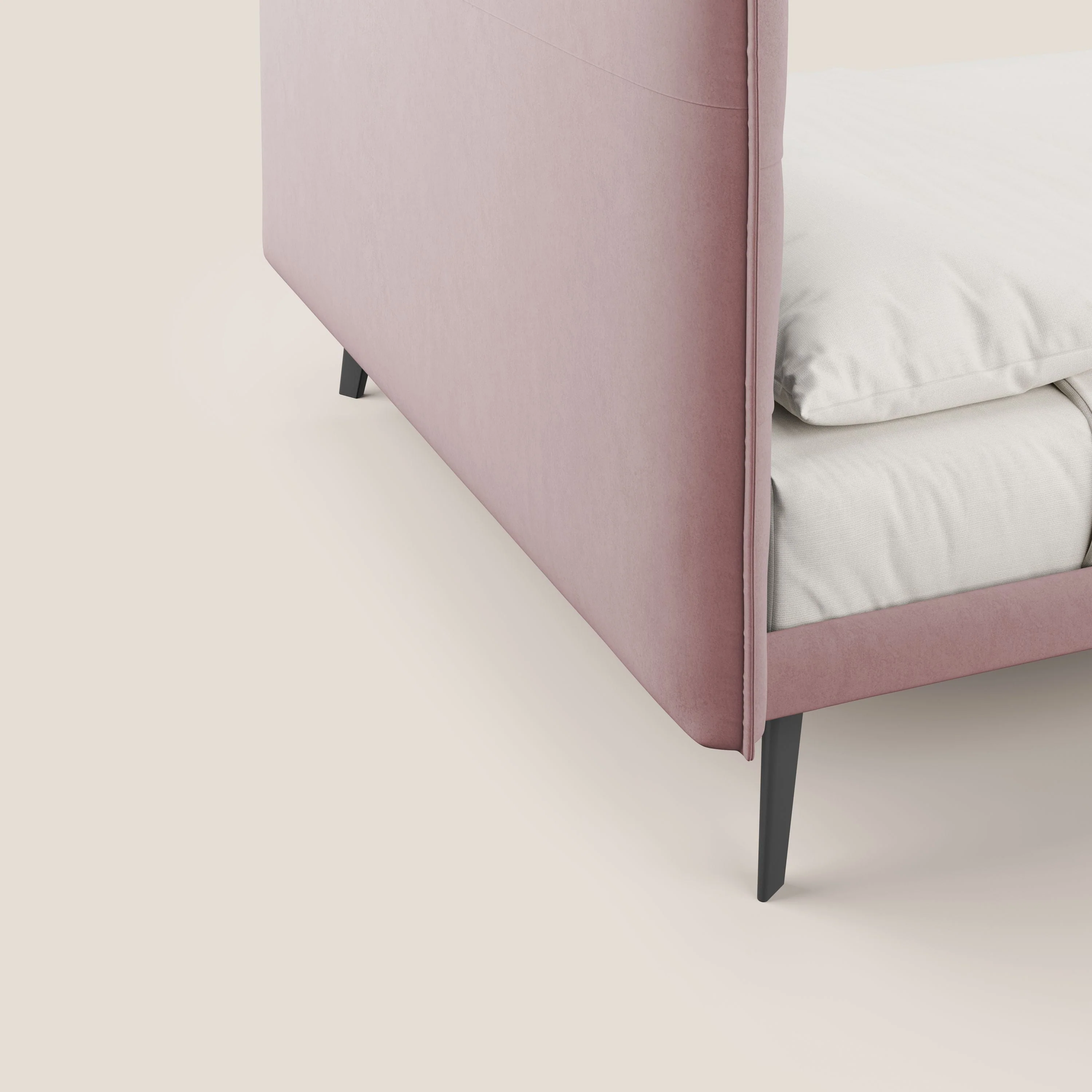 Brigitte lit avec tête de lit matelassée pieds hauts foncés et tissu imperméable T09 rose - Image 6