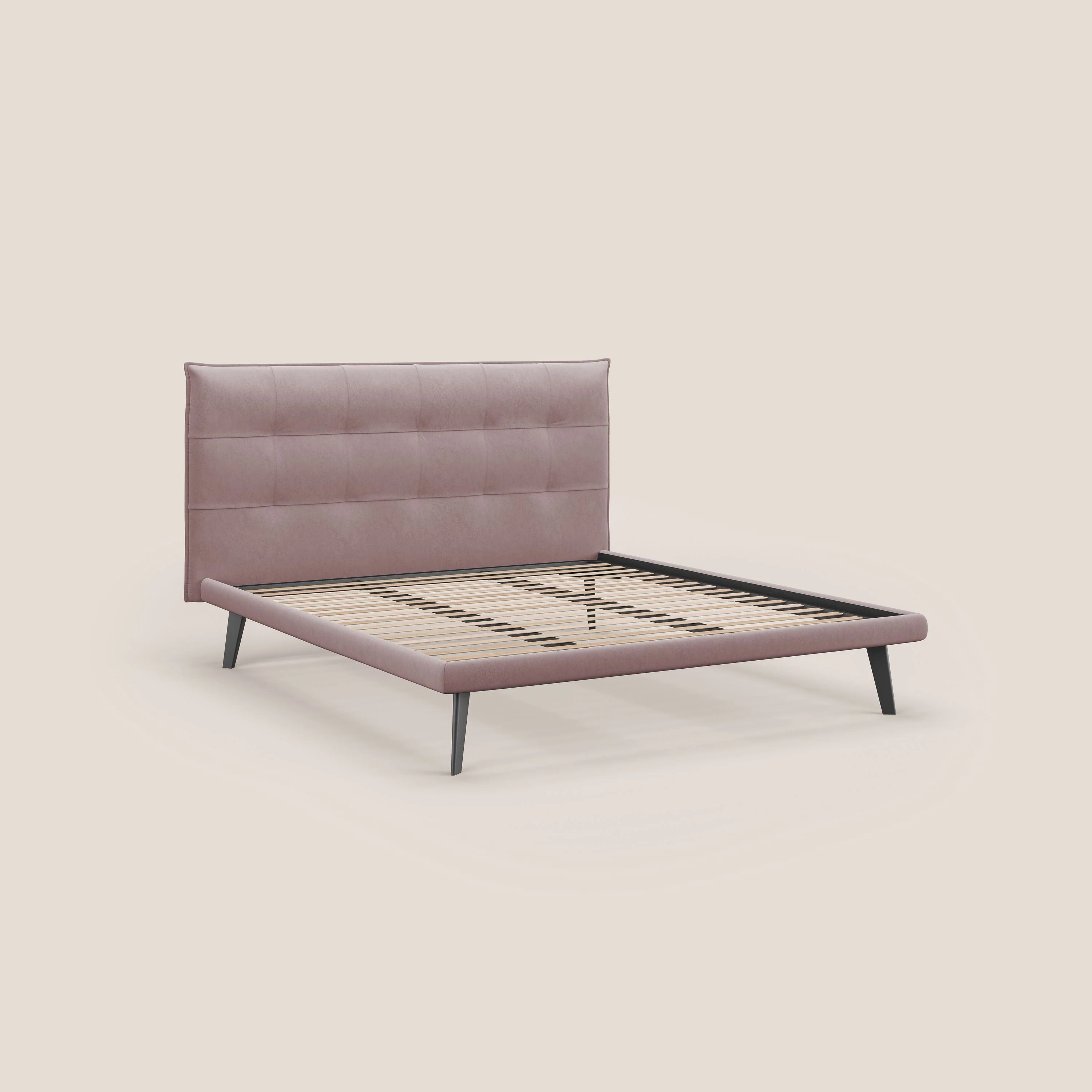 Brigitte lit avec tête de lit matelassée pieds hauts foncés et tissu imperméable T09 rose - Image 7