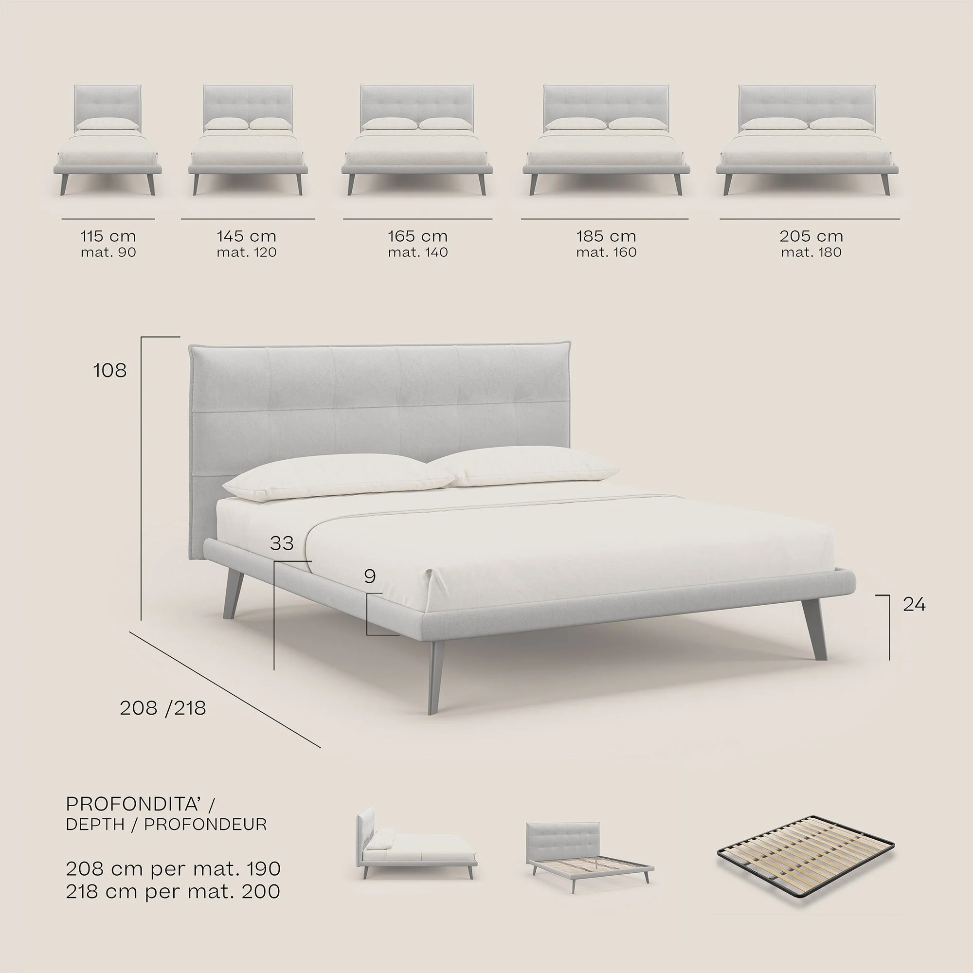 Brigitte lit avec tête de lit matelassée pieds hauts foncés et tissu imperméable T09 rose - Image 9