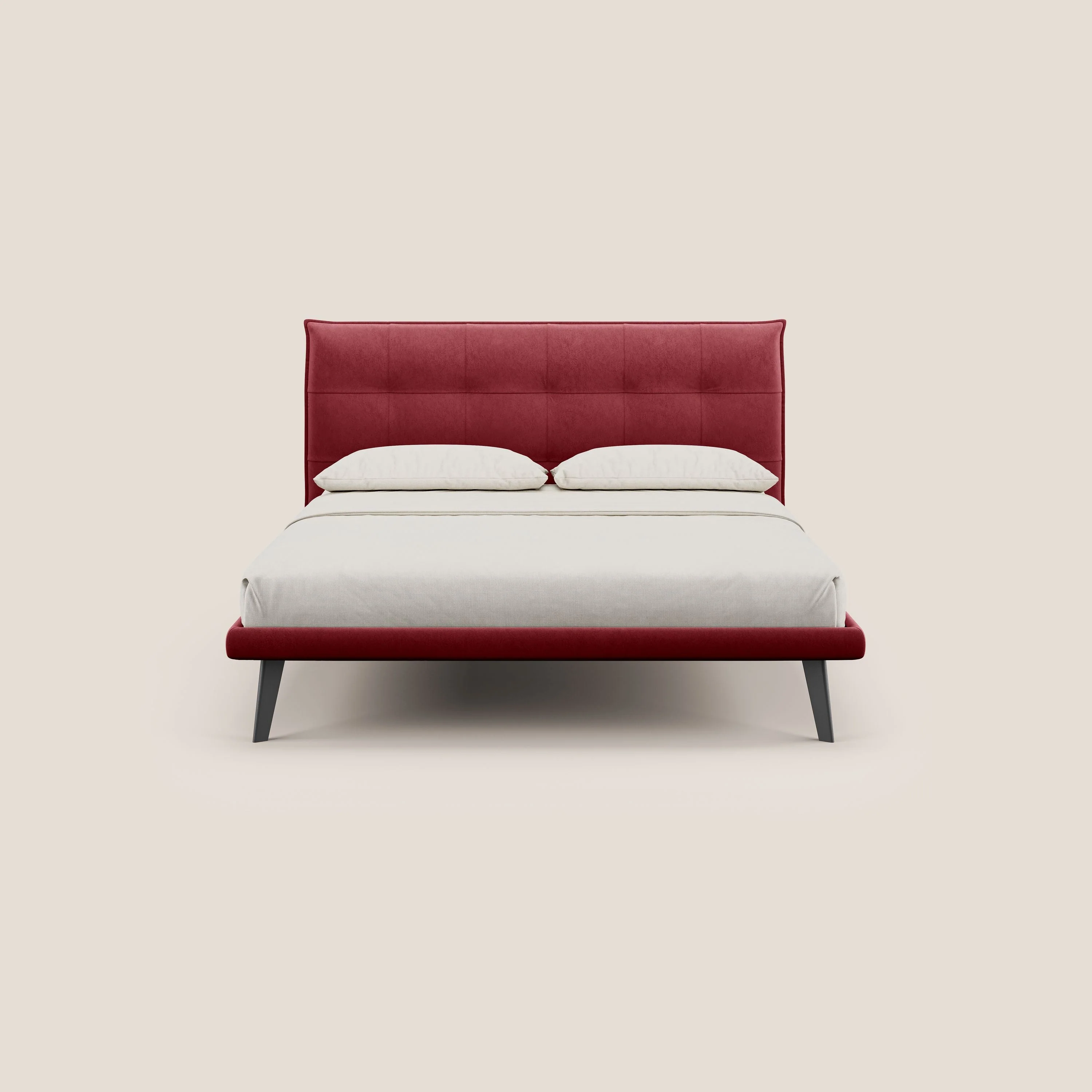Brigitte lit avec tête de lit matelassée pieds hauts foncés et tissu imperméable T09 rouge - Image 2