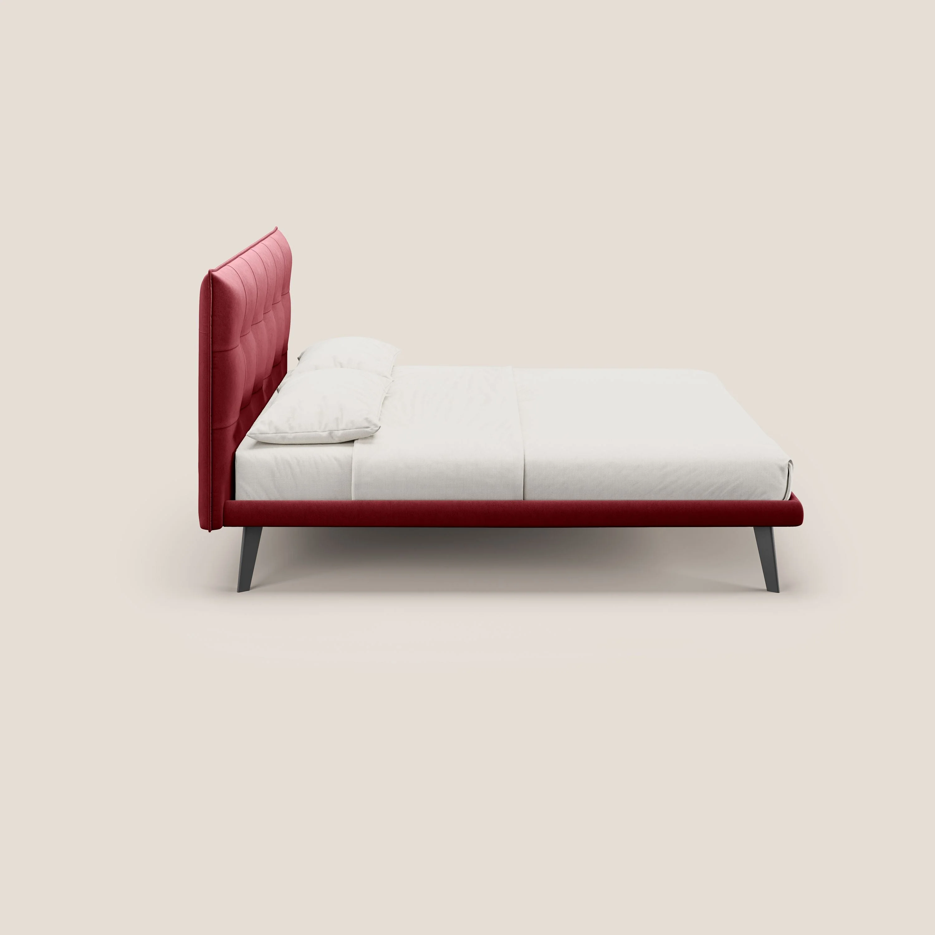 Brigitte lit avec tête de lit matelassée pieds hauts foncés et tissu imperméable T09 rouge - Image 3