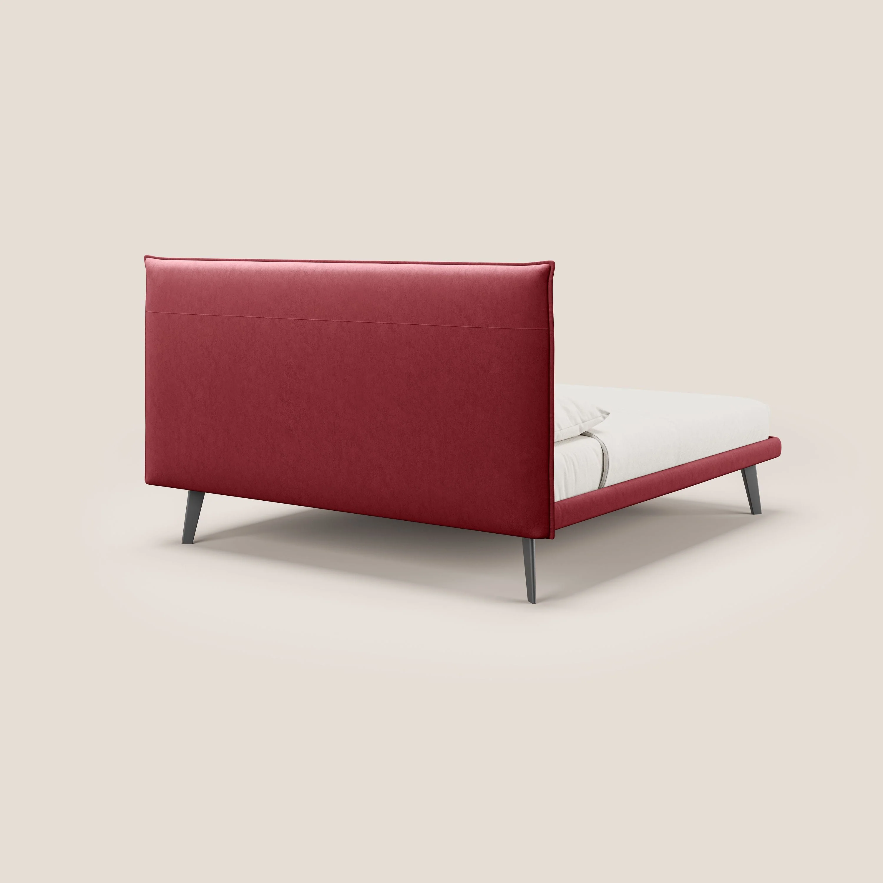 Brigitte lit avec tête de lit matelassée pieds hauts foncés et tissu imperméable T09 rouge - Image 4