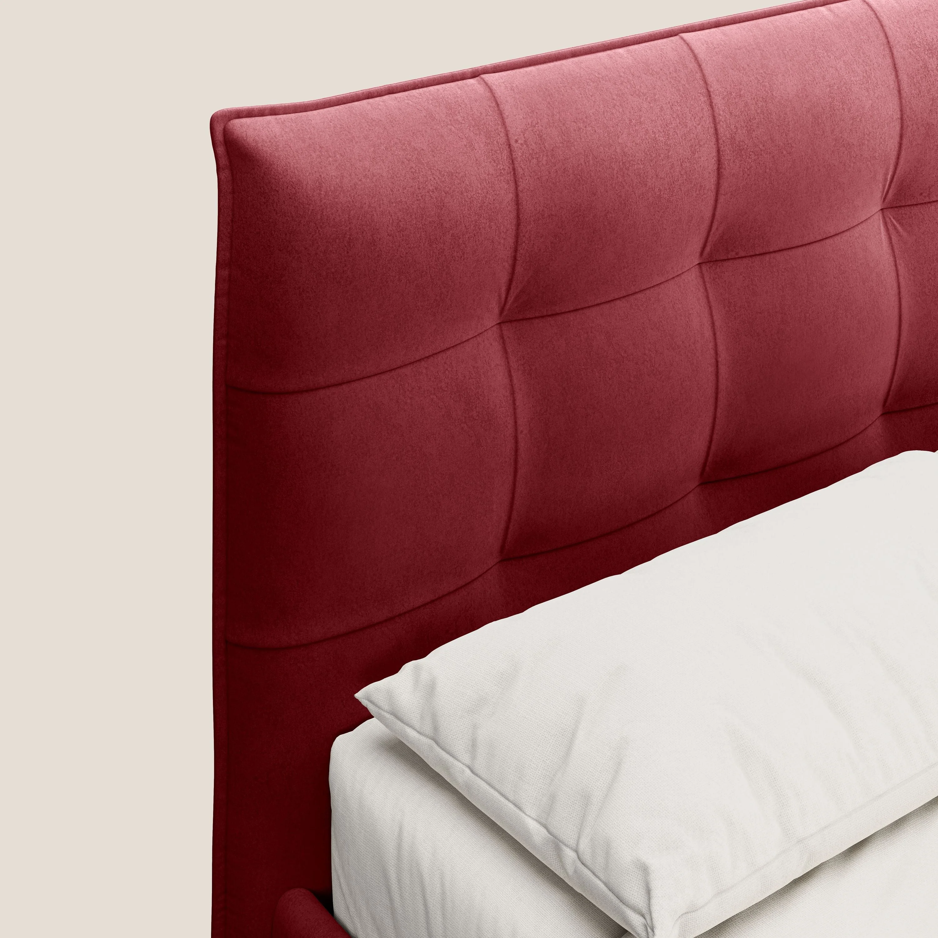 Brigitte lit avec tête de lit matelassée pieds hauts foncés et tissu imperméable T09 rouge - Image 5