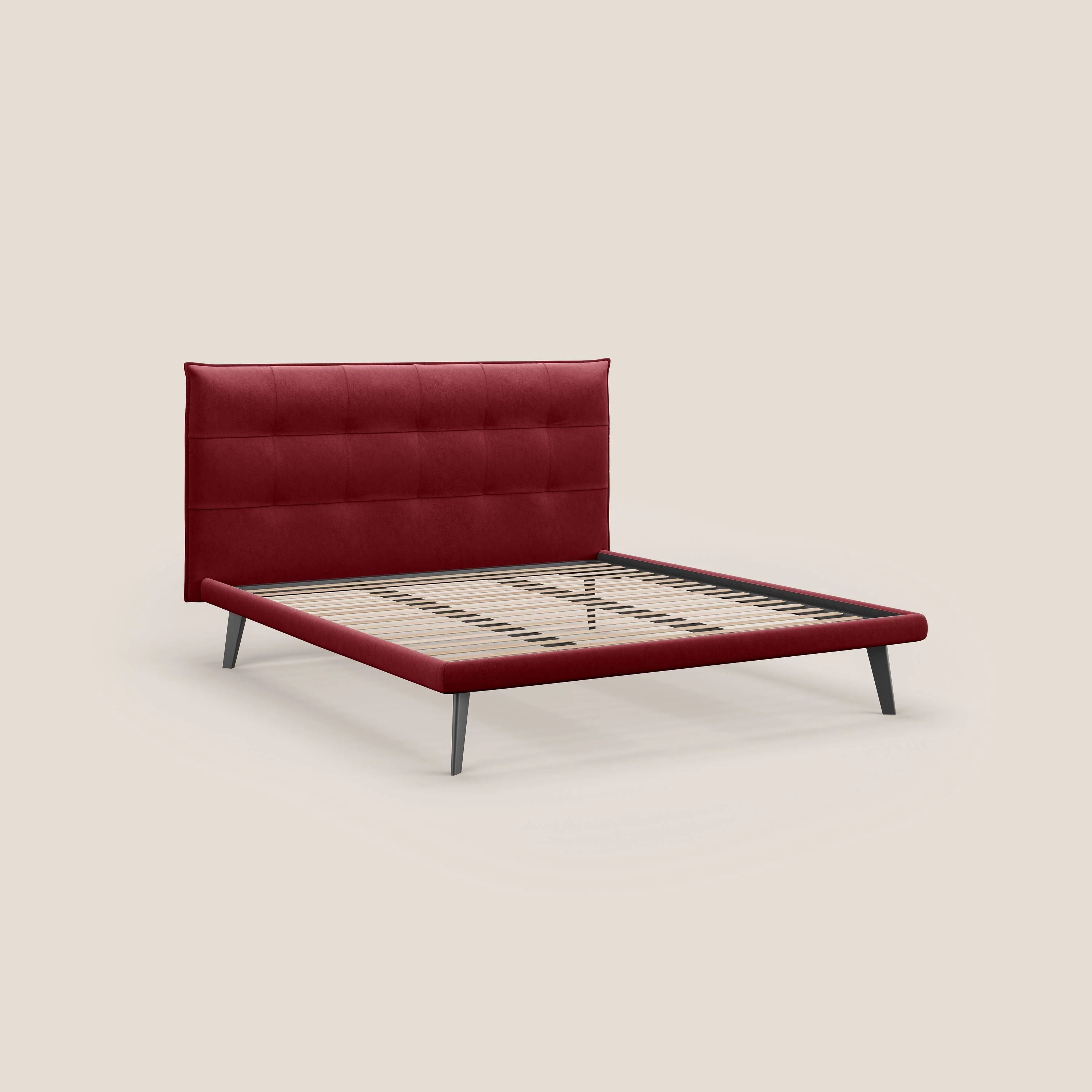 Brigitte lit avec tête de lit matelassée pieds hauts foncés et tissu imperméable T09 rouge - Image 7