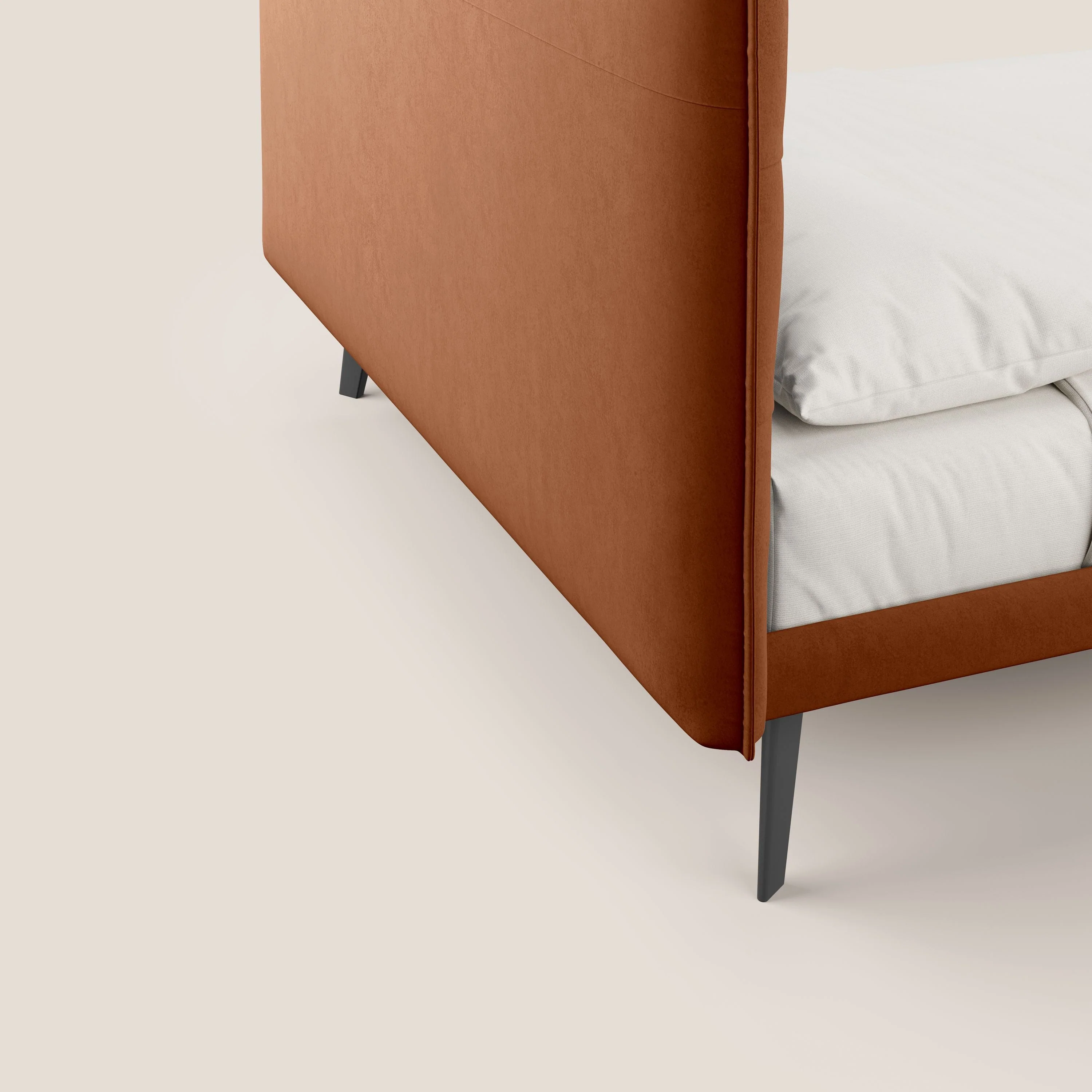 Brigitte lit avec tête de lit matelassée pieds hauts foncés et tissu imperméable T09 rouille - Image 6