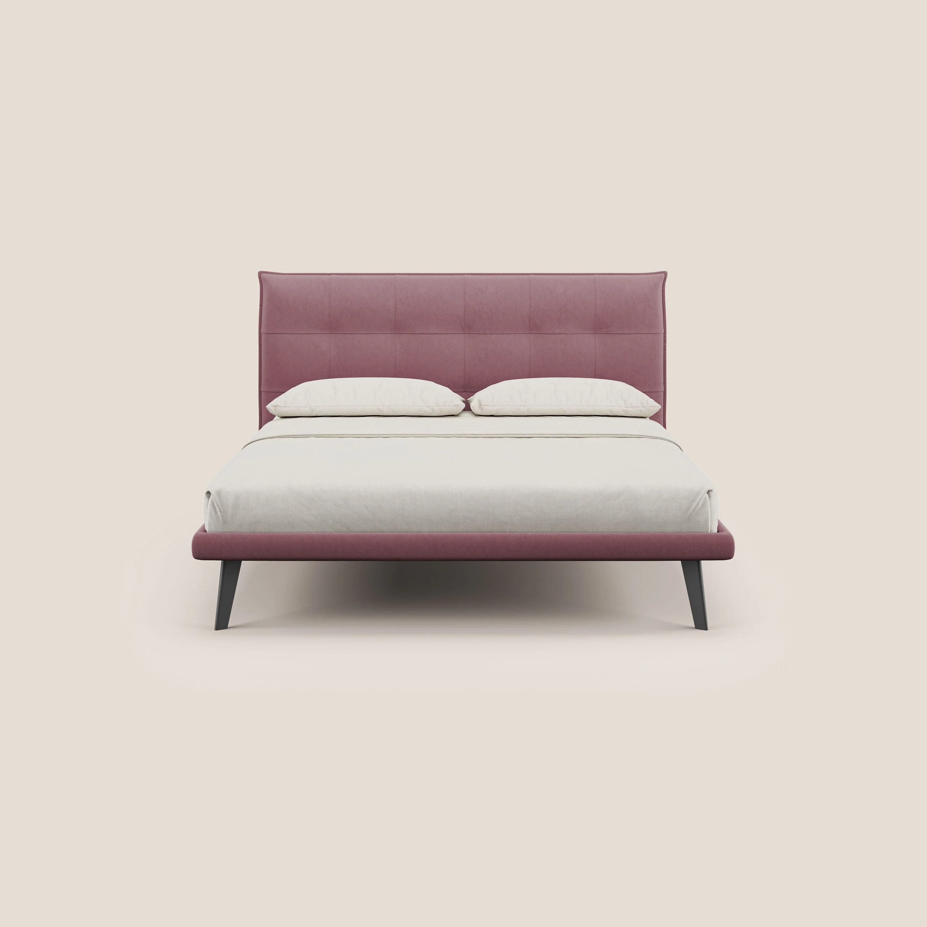 Brigitte lit avec tête de lit matelassée pieds hauts foncés et tissu imperméable T09 saumon - Image 2