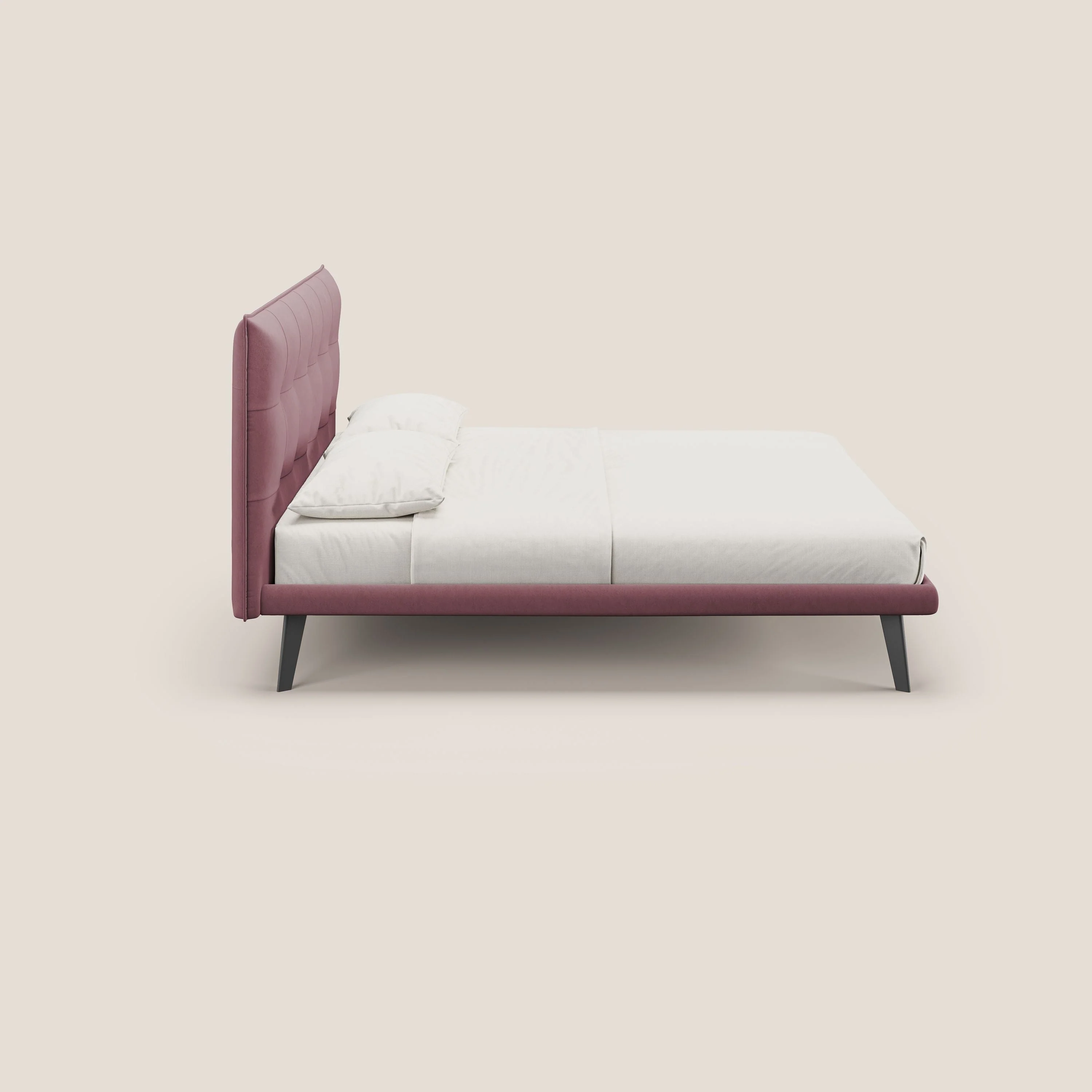Brigitte lit avec tête de lit matelassée pieds hauts foncés et tissu imperméable T09 saumon - Image 3