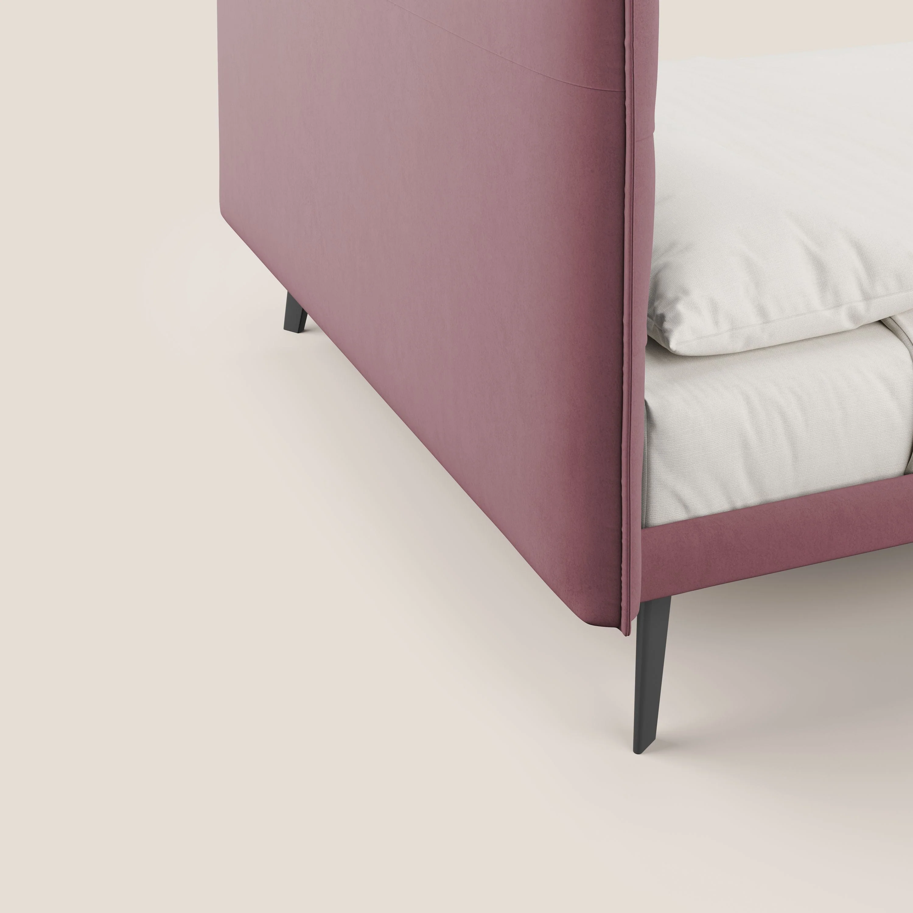 Brigitte lit avec tête de lit matelassée pieds hauts foncés et tissu imperméable T09 saumon - Image 6