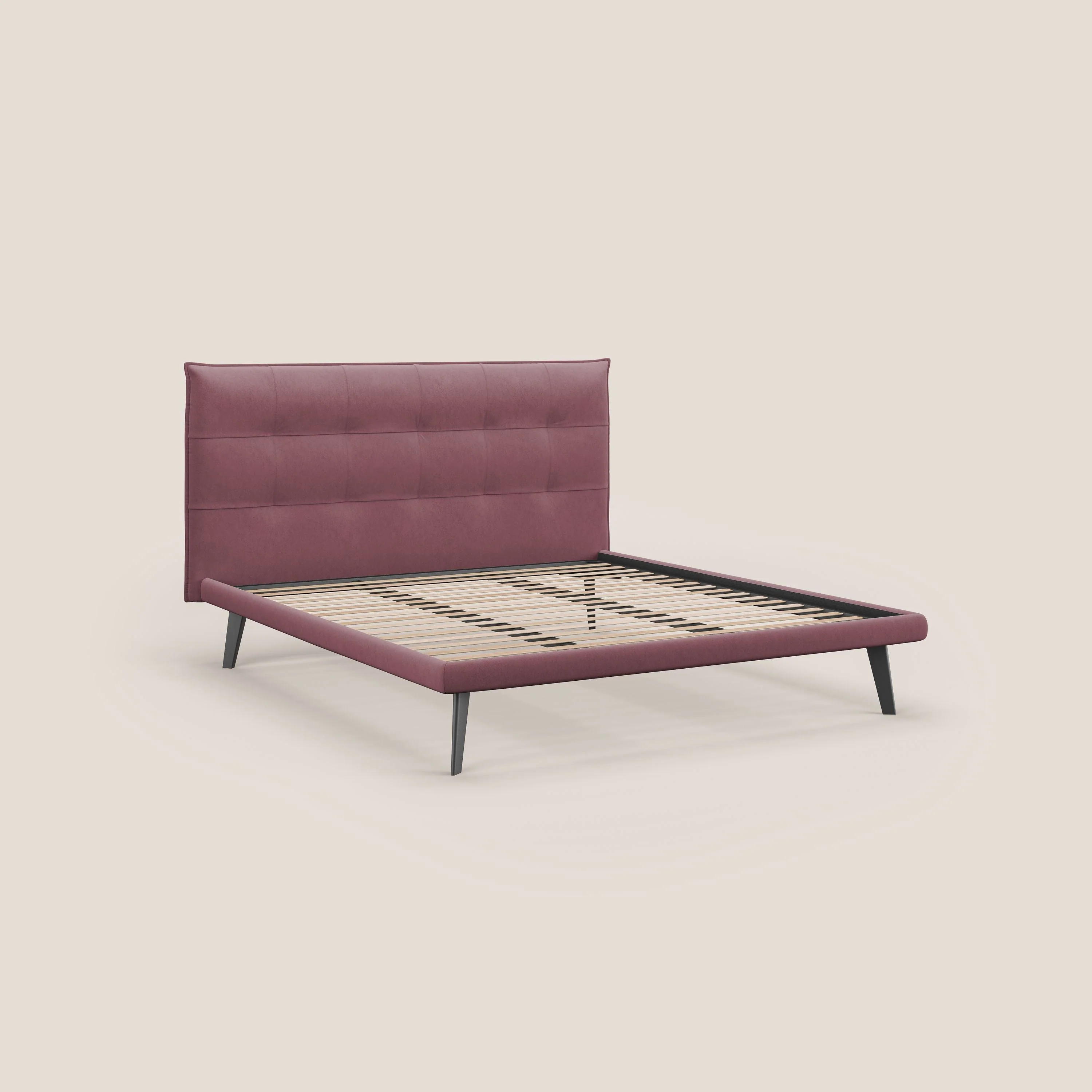 Brigitte lit avec tête de lit matelassée pieds hauts foncés et tissu imperméable T09 saumon - Image 7