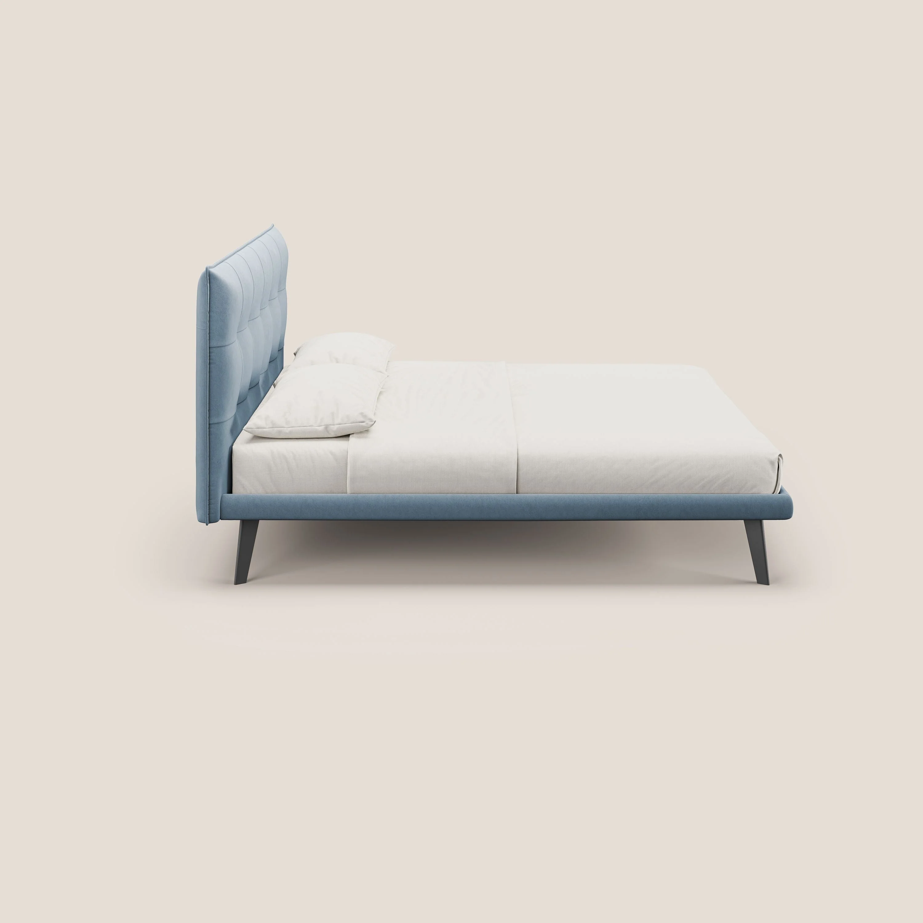 Brigitte lit avec tête de lit matelassée pieds hauts foncés et tissu imperméable T09 sucre glace - Image 3
