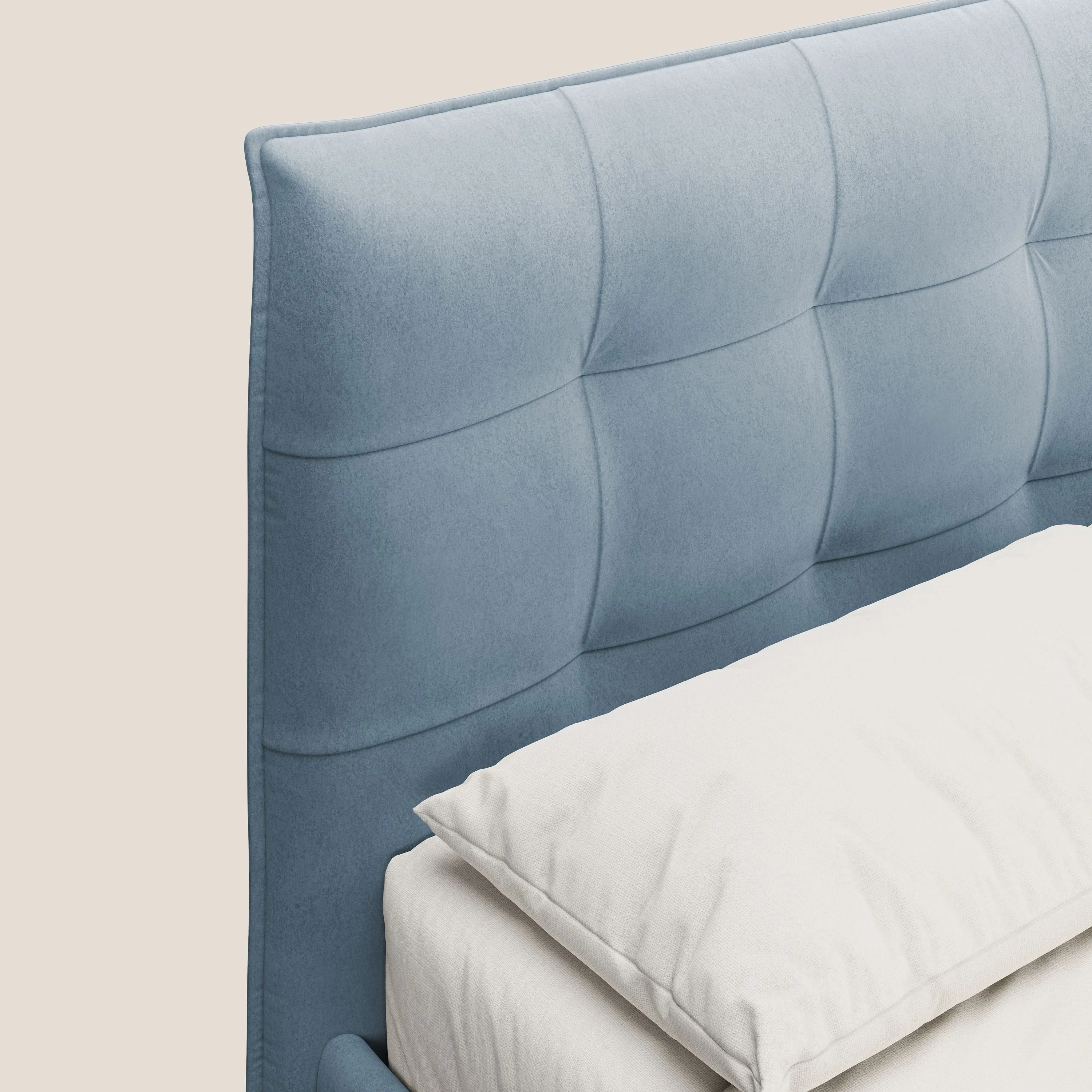 Brigitte lit avec tête de lit matelassée pieds hauts foncés et tissu imperméable T09 sucre glace - Image 5