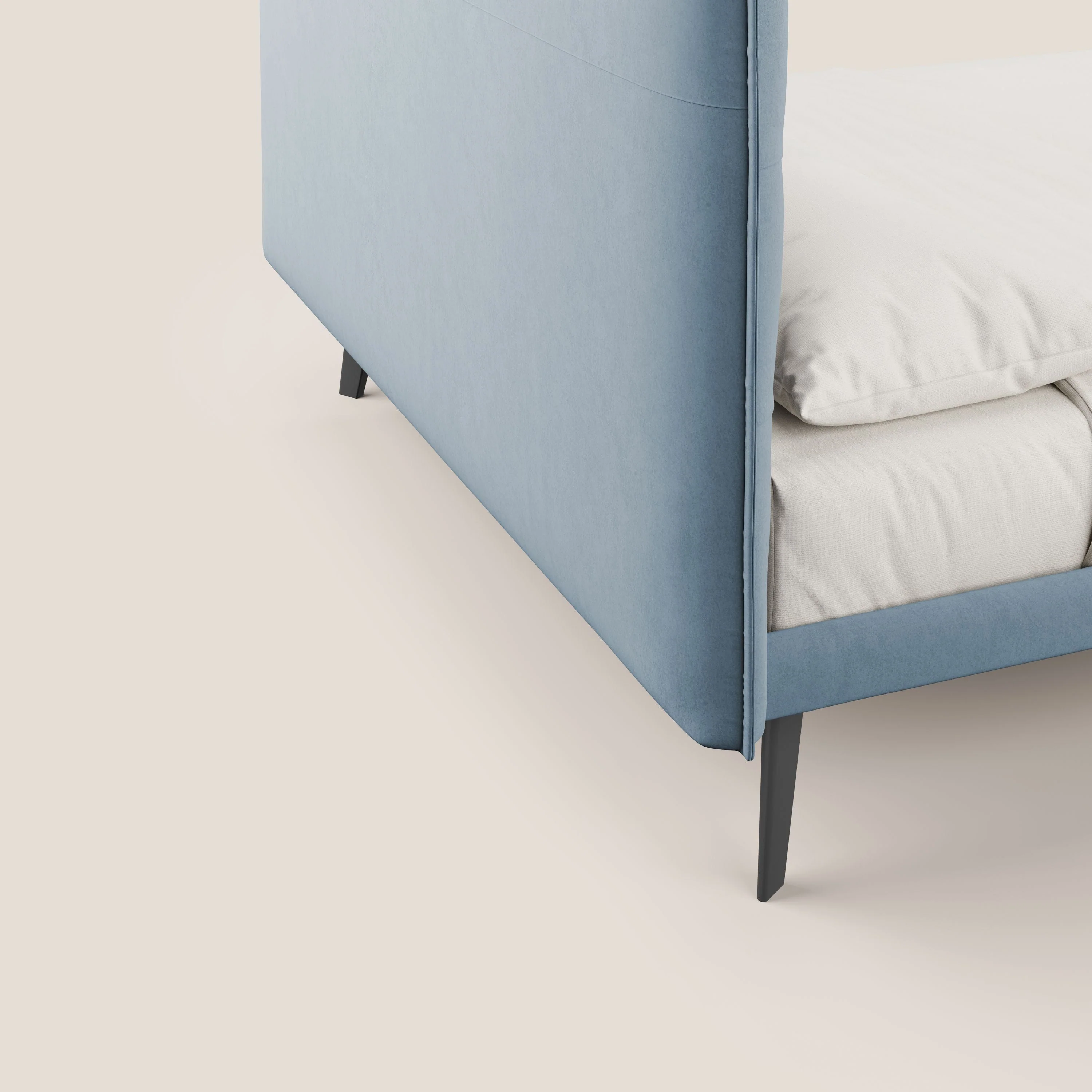 Brigitte lit avec tête de lit matelassée pieds hauts foncés et tissu imperméable T09 sucre glace - Image 6