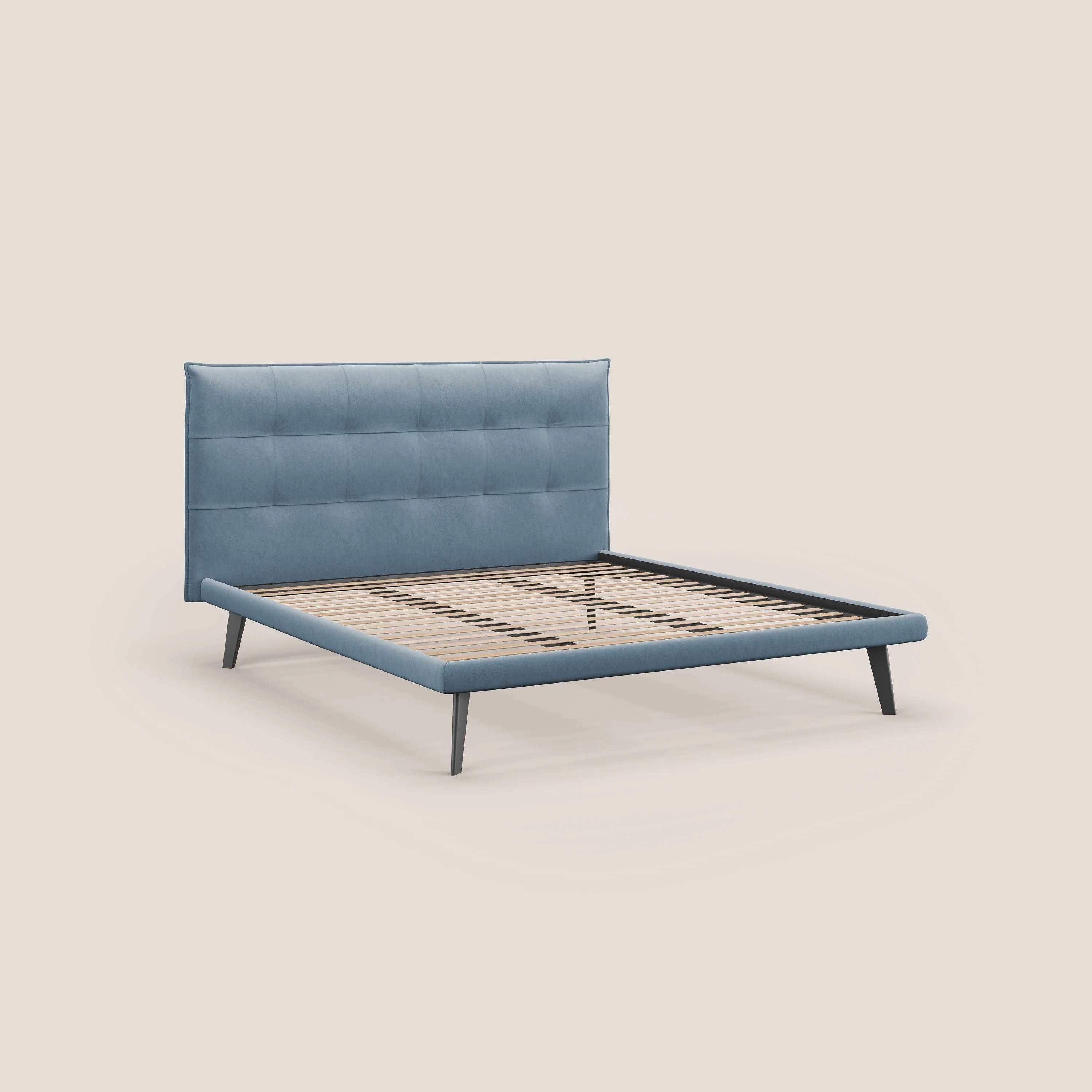 Brigitte lit avec tête de lit matelassée pieds hauts foncés et tissu imperméable T09 sucre glace - Image 7