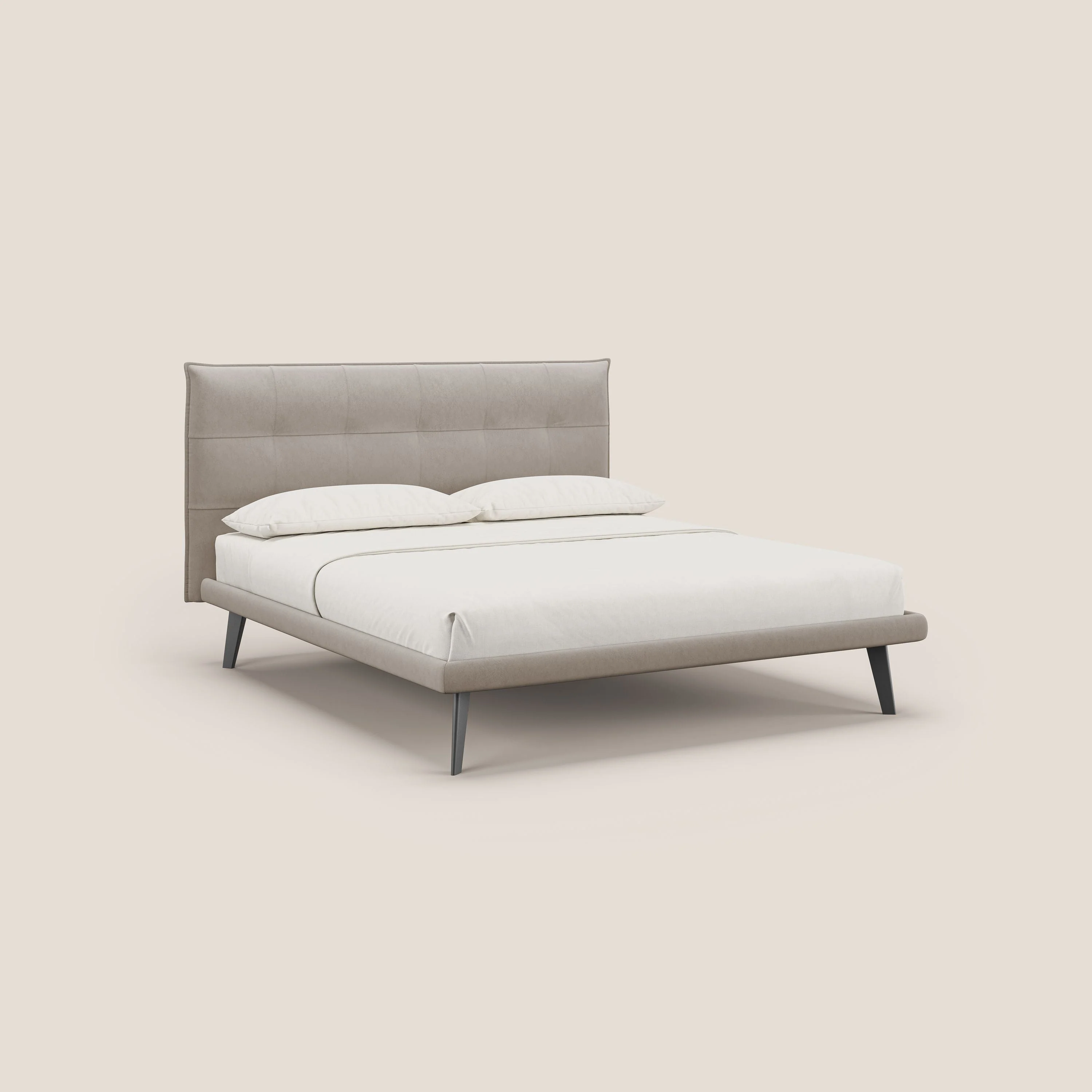 Brigitte lit avec tête de lit matelassée pieds hauts foncés et tissu imperméable T09 Taupe tortora