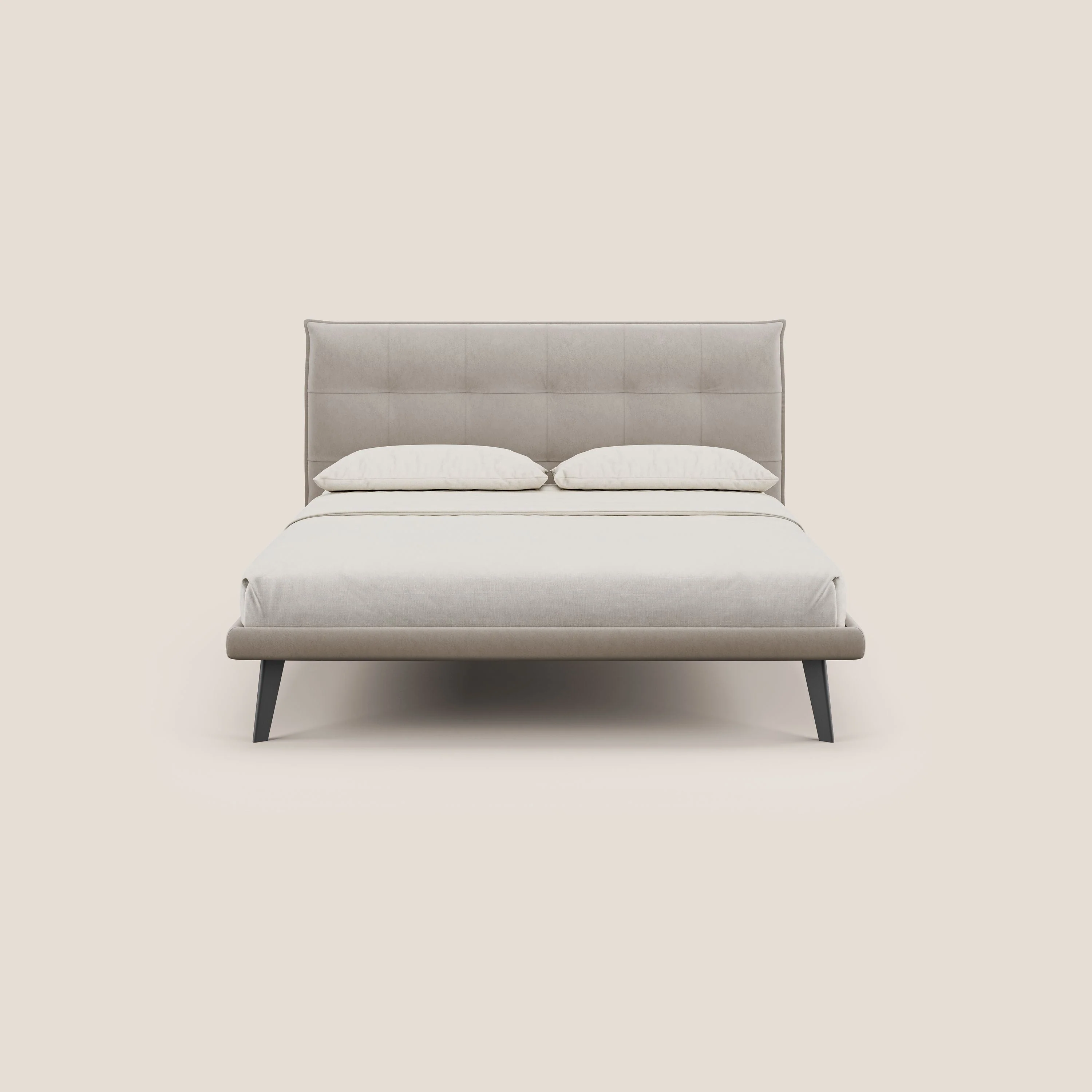 Brigitte lit avec tête de lit matelassée pieds hauts foncés et tissu imperméable T09 Taupe tortora - Image 2