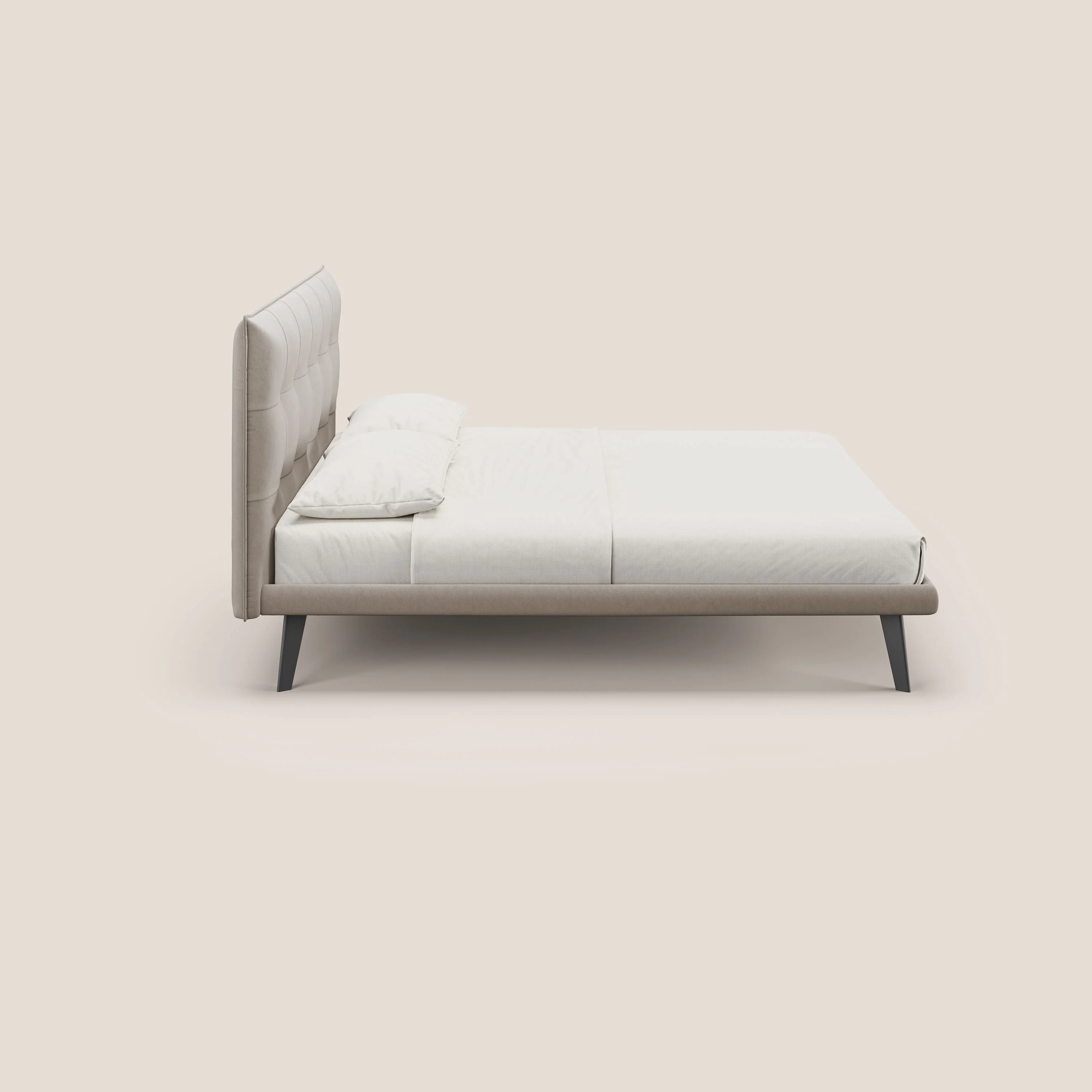 Brigitte lit avec tête de lit matelassée pieds hauts foncés et tissu imperméable T09 Taupe tortora - Image 3