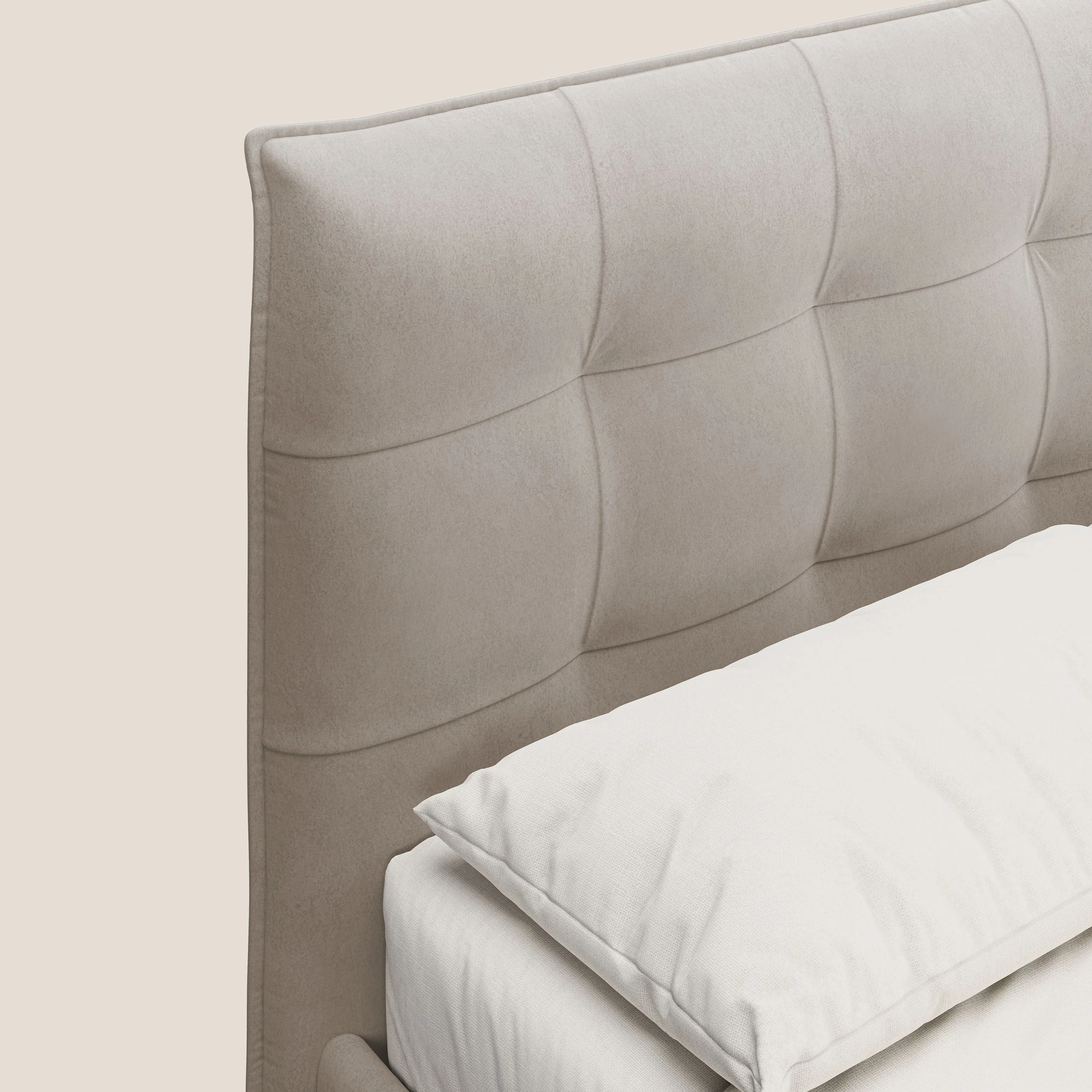 Brigitte lit avec tête de lit matelassée pieds hauts foncés et tissu imperméable T09 Taupe tortora - Image 5