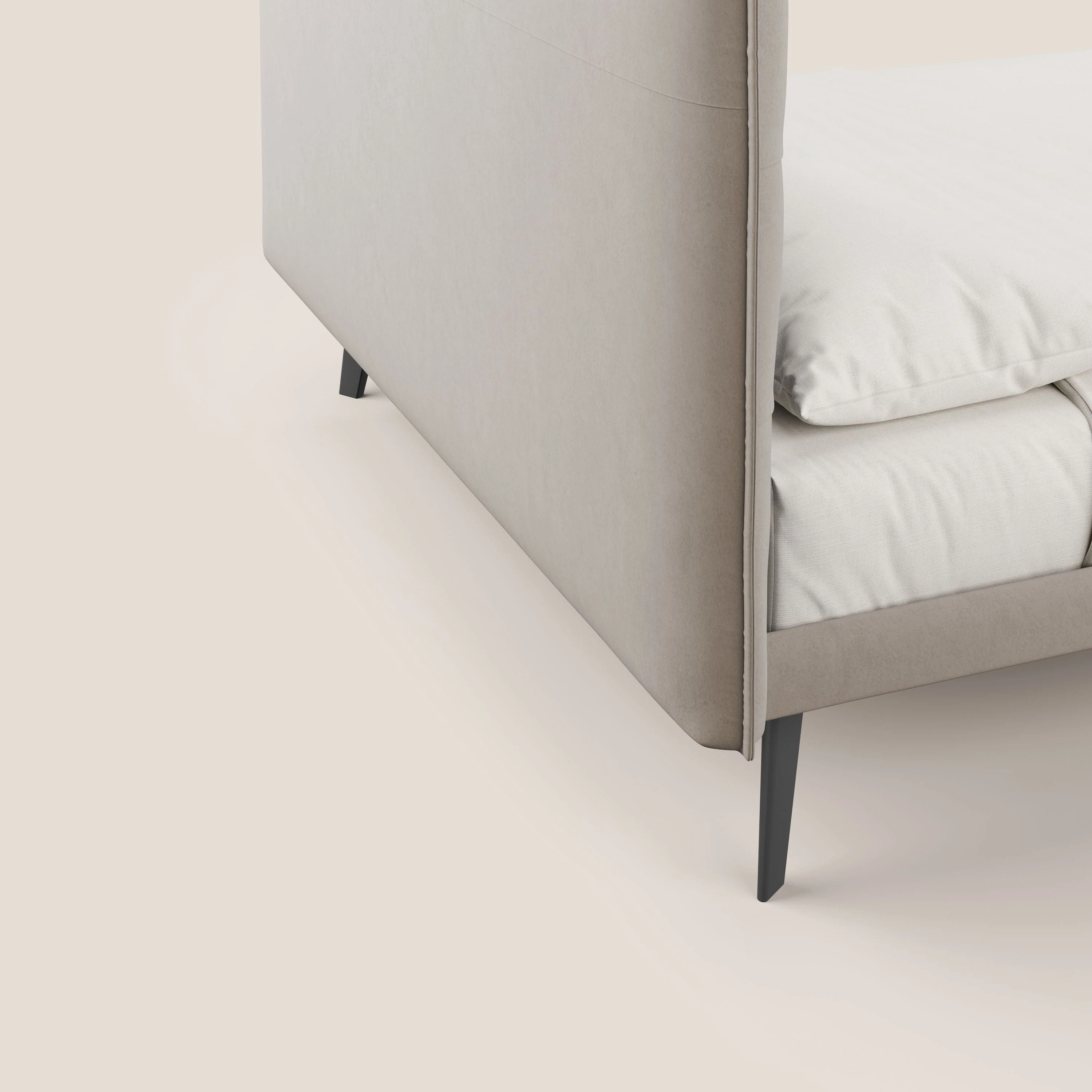 Brigitte lit avec tête de lit matelassée pieds hauts foncés et tissu imperméable T09 Taupe tortora - Image 6