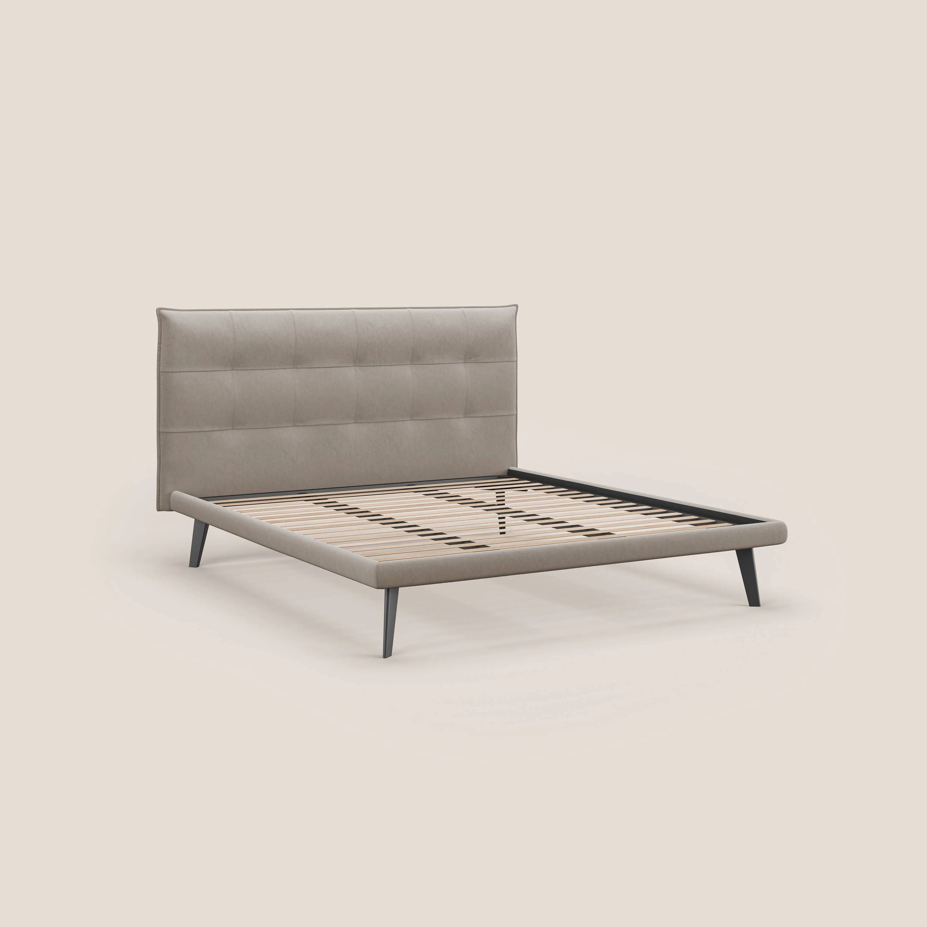 Brigitte lit avec tête de lit matelassée pieds hauts foncés et tissu imperméable T09 Taupe tortora - Image 7