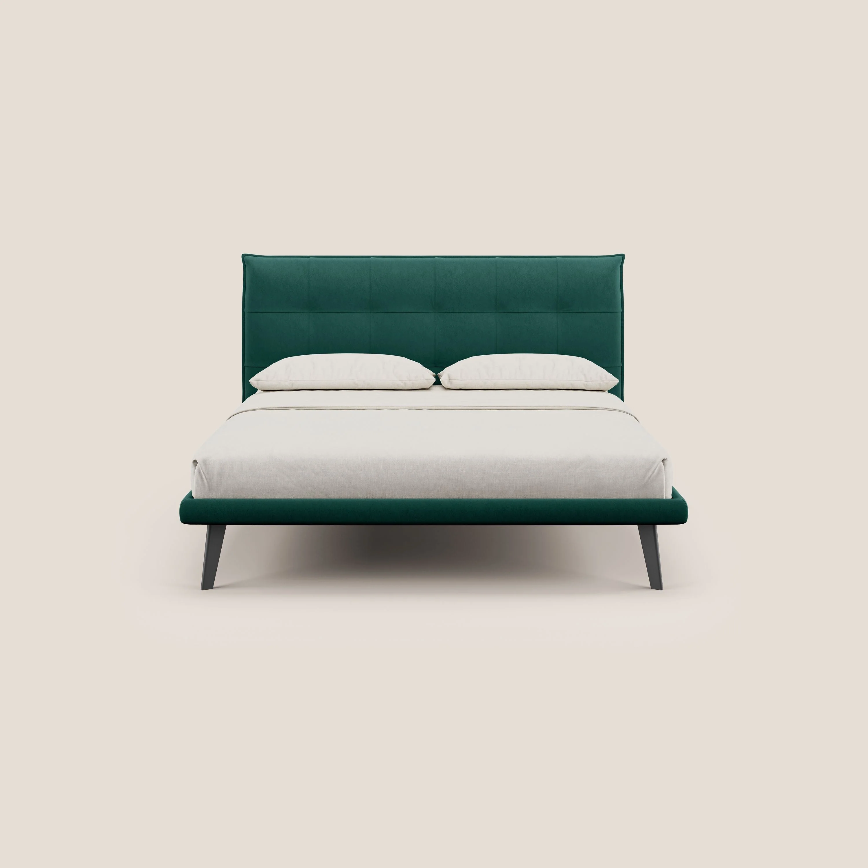 Brigitte lit avec tête de lit matelassée pieds hauts foncés et tissu imperméable T09 vert - Image 2