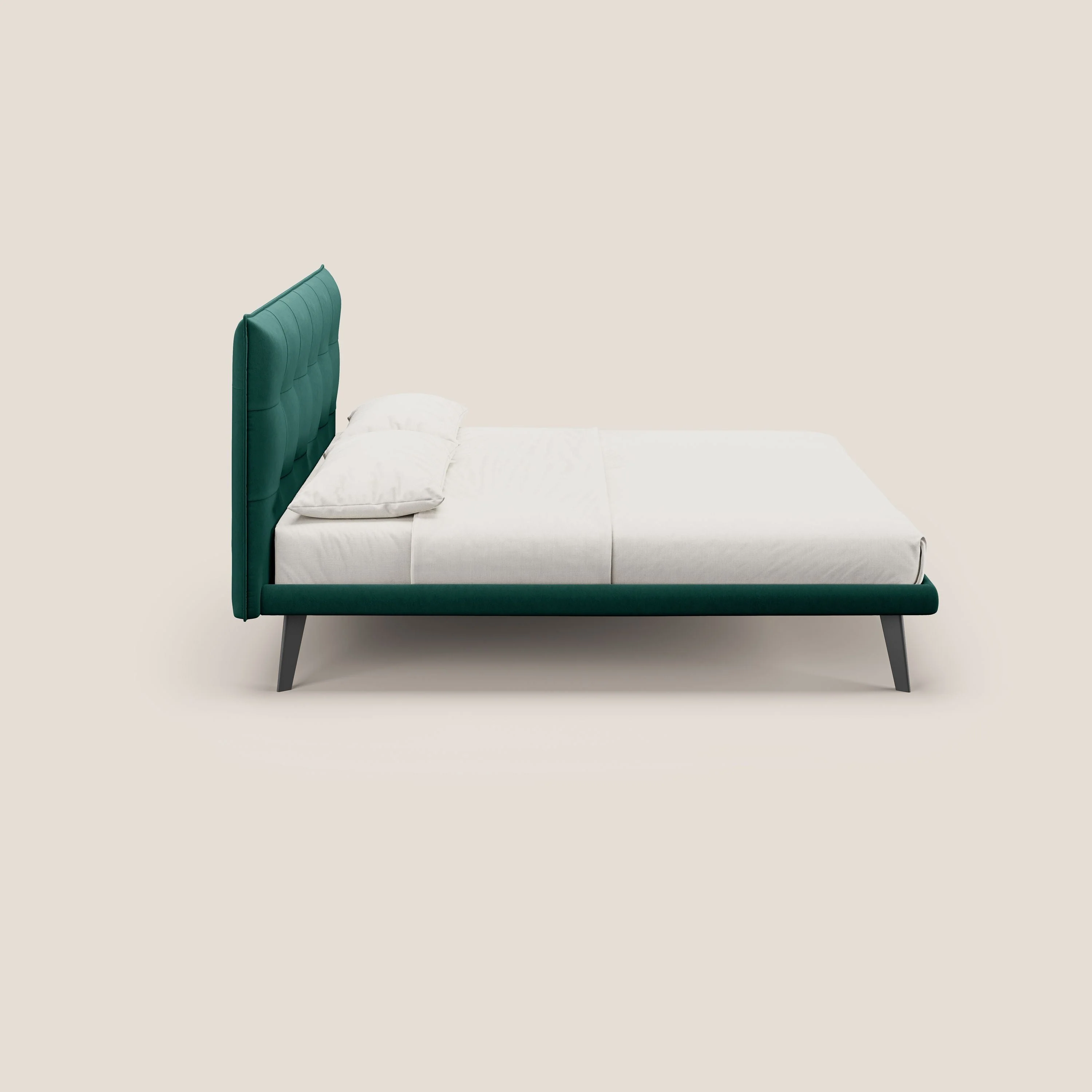 Brigitte lit avec tête de lit matelassée pieds hauts foncés et tissu imperméable T09 vert - Image 3
