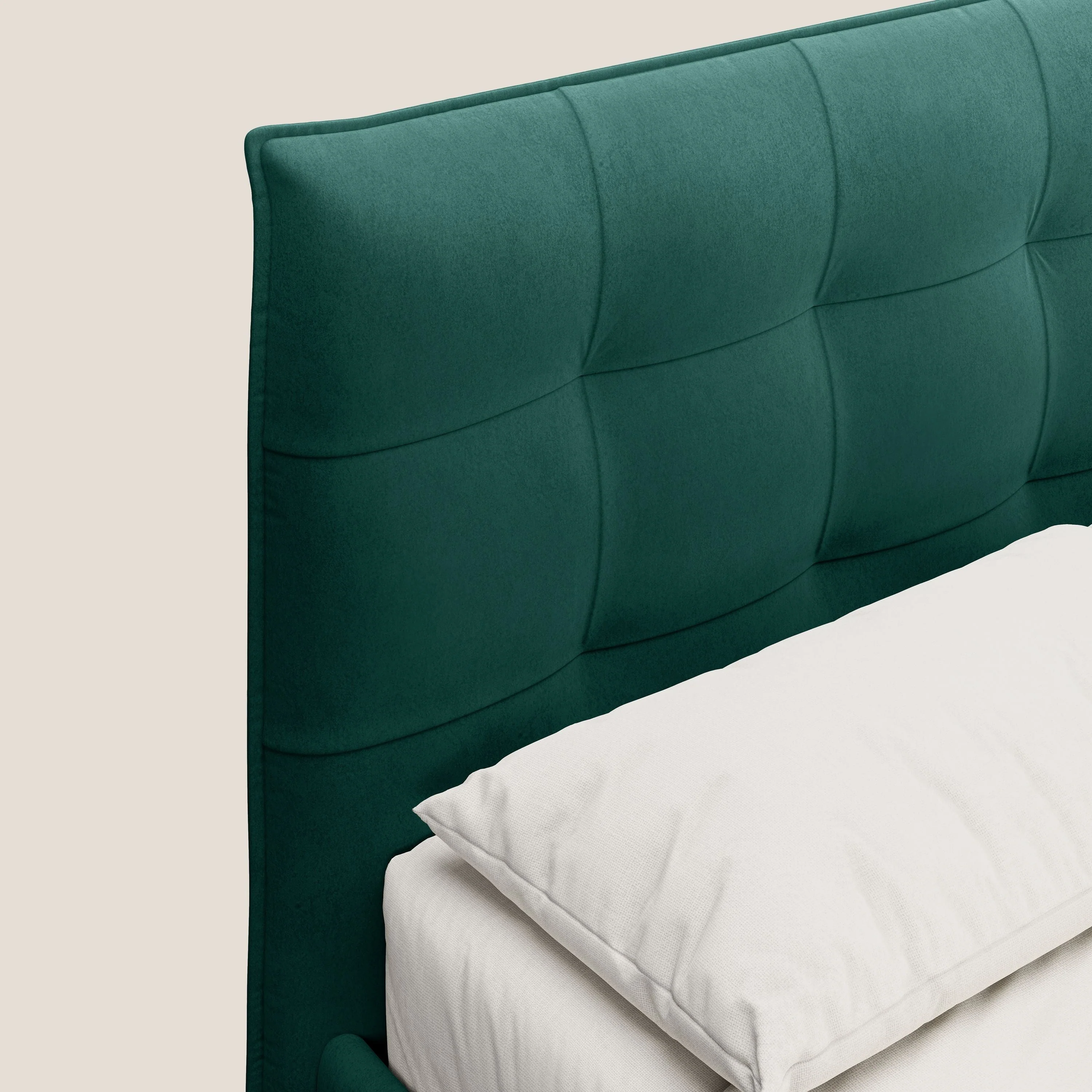Brigitte lit avec tête de lit matelassée pieds hauts foncés et tissu imperméable T09 vert - Image 5