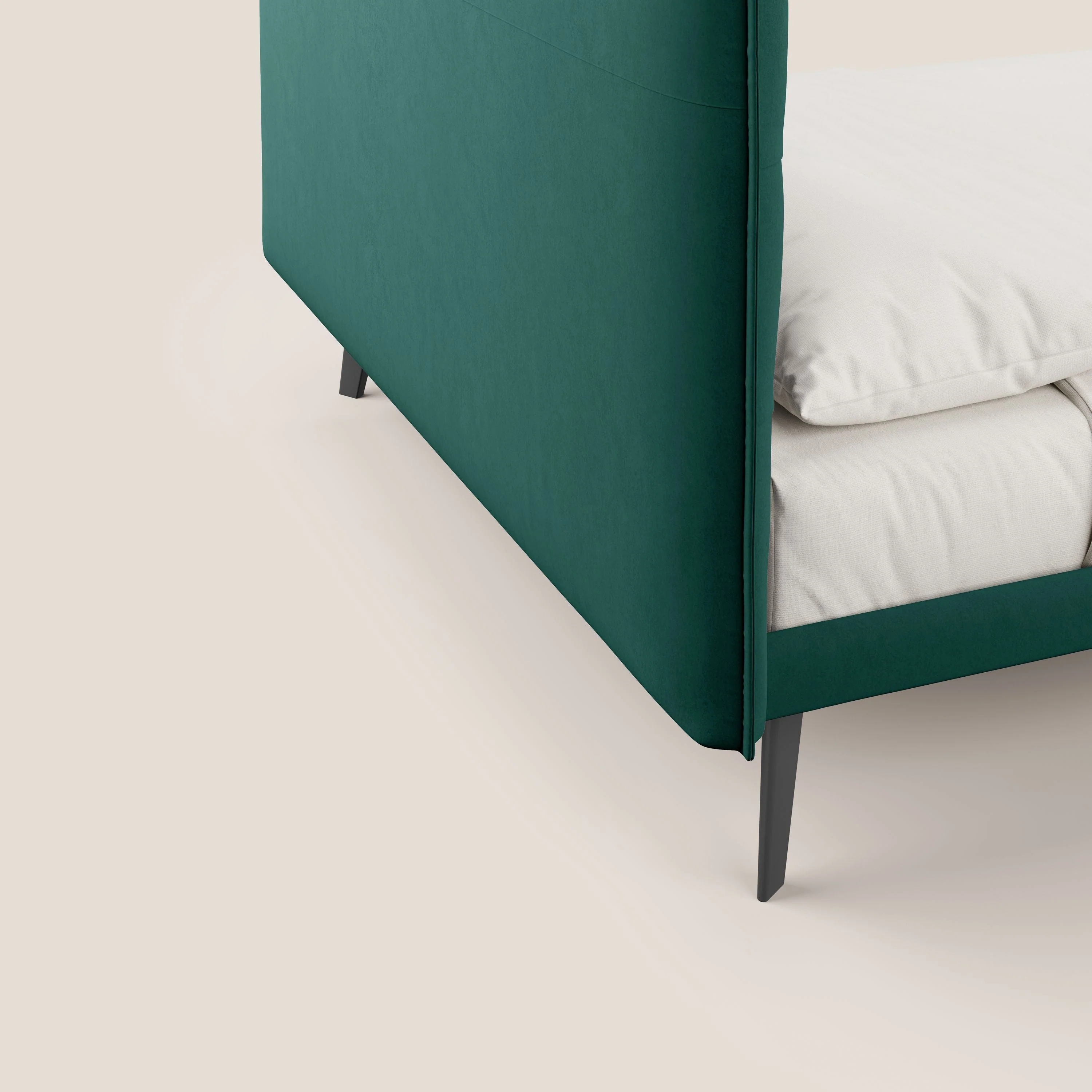 Brigitte lit avec tête de lit matelassée pieds hauts foncés et tissu imperméable T09 vert - Image 6