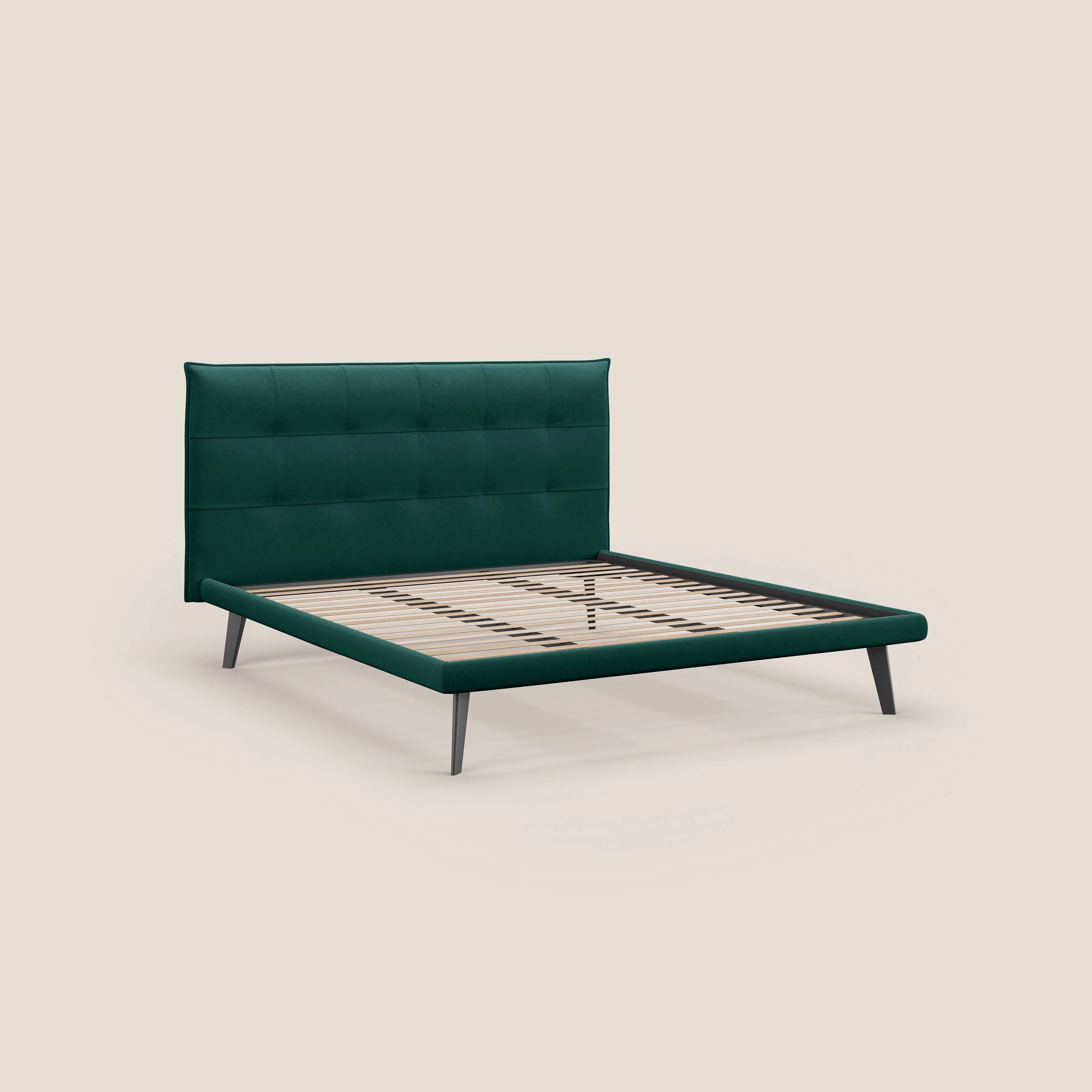 Brigitte lit avec tête de lit matelassée pieds hauts foncés et tissu imperméable T09 vert - Image 7