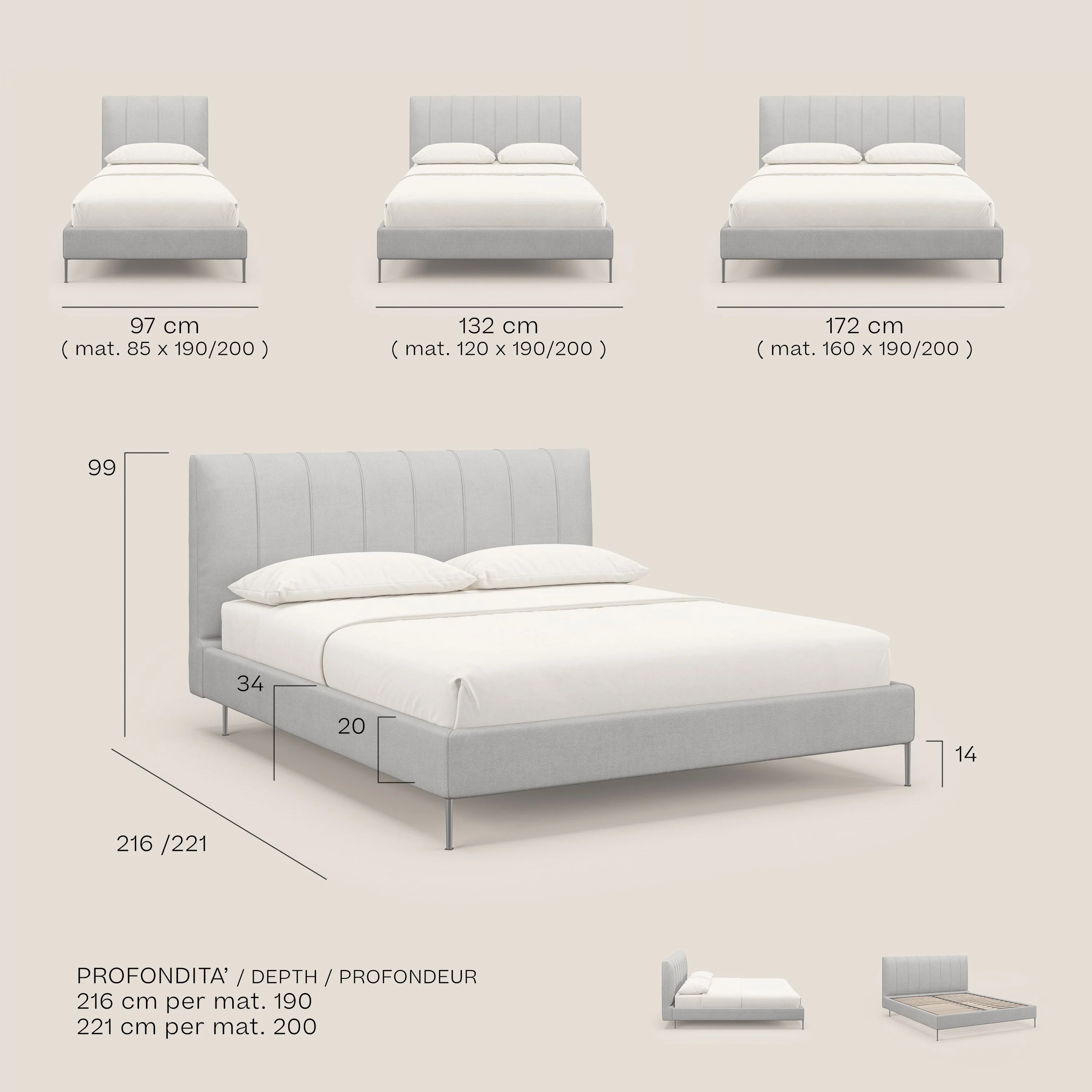 Calliope lit rembourré aux pieds hauts complètement déhoussable en tissu détachable T17 rose - Image 9