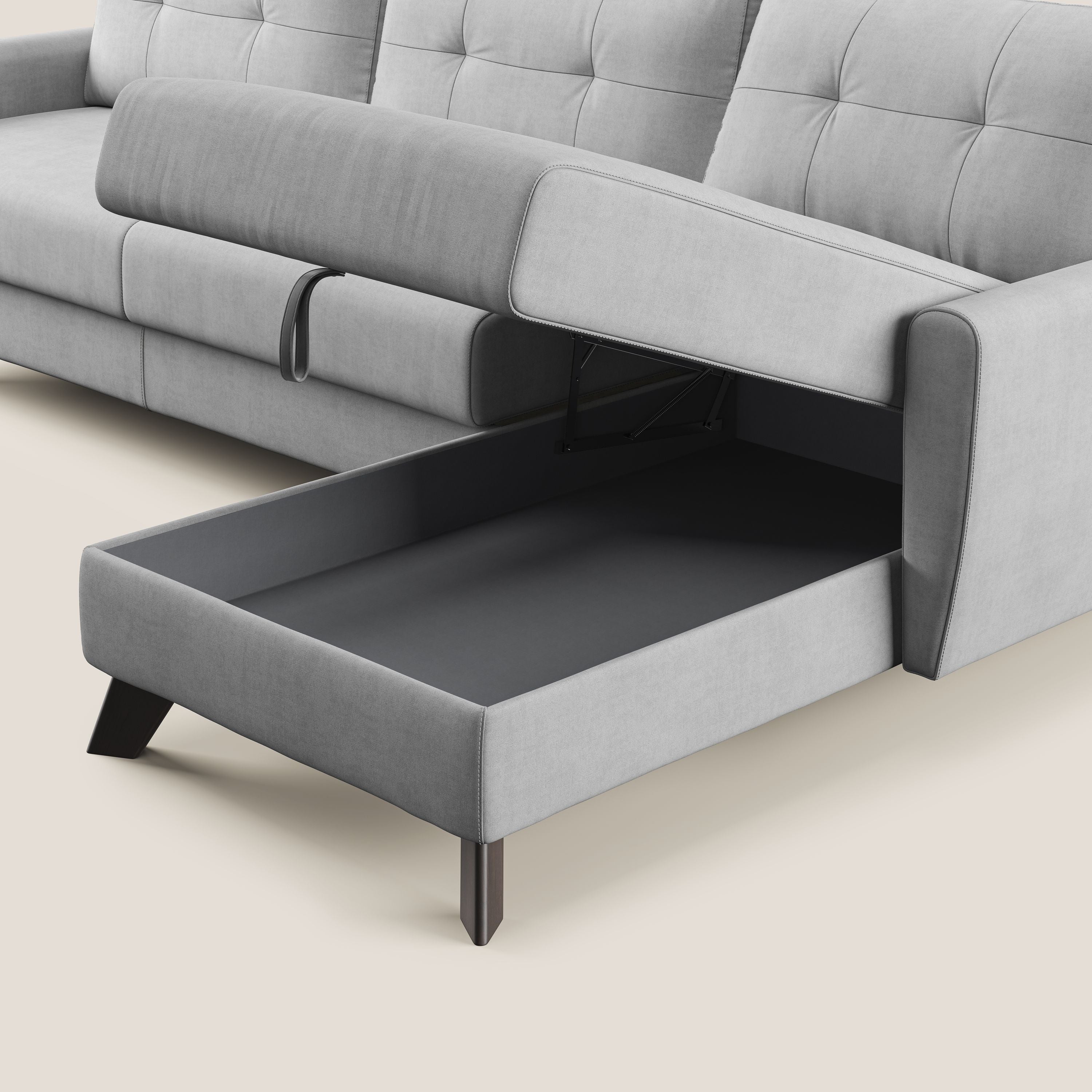 Callisto Canapé d'angle convertible en tissu doux imperméable T02 gris clair - Image 10