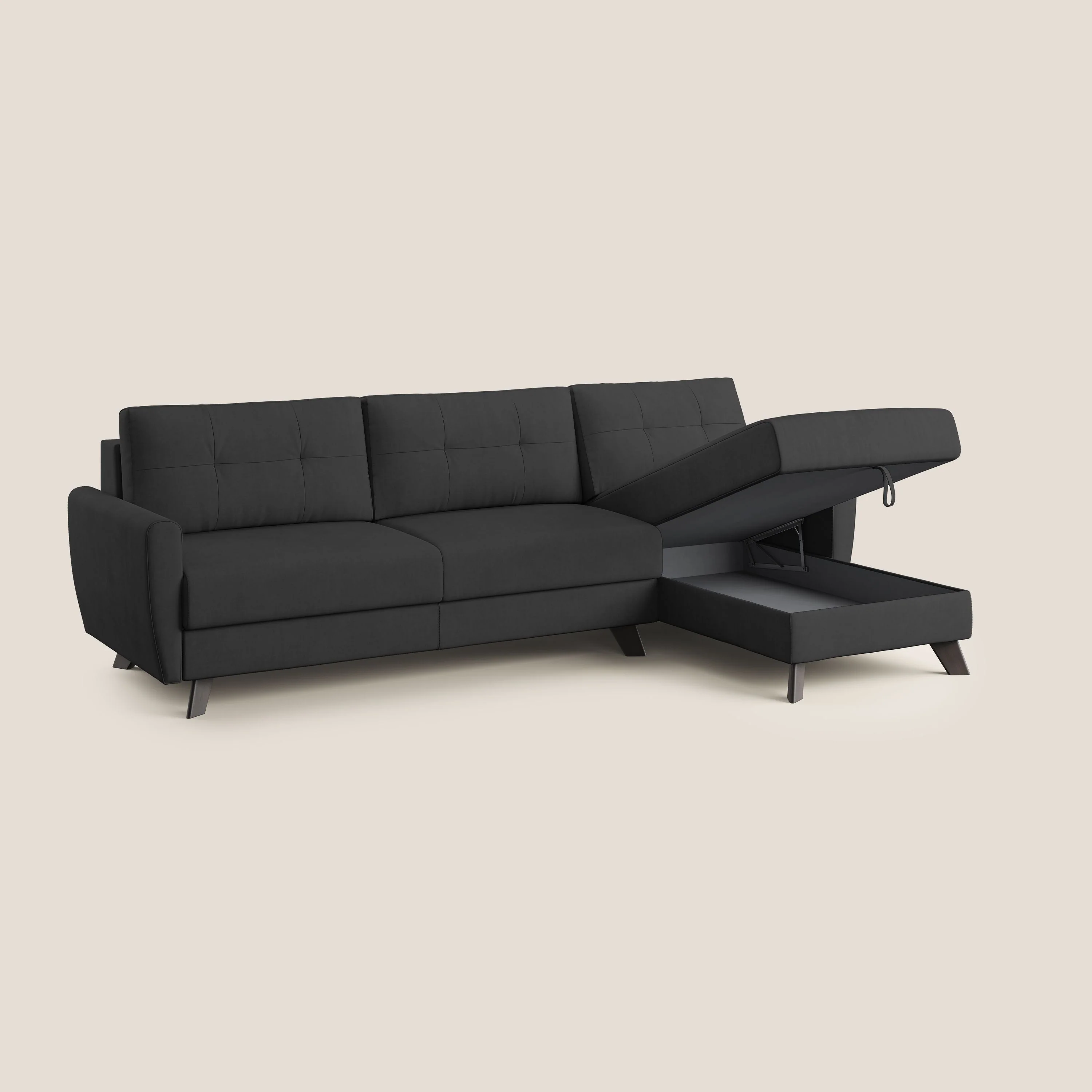 Callisto Canapé d'angle convertible en tissu doux imperméable T02 noir - Image 3
