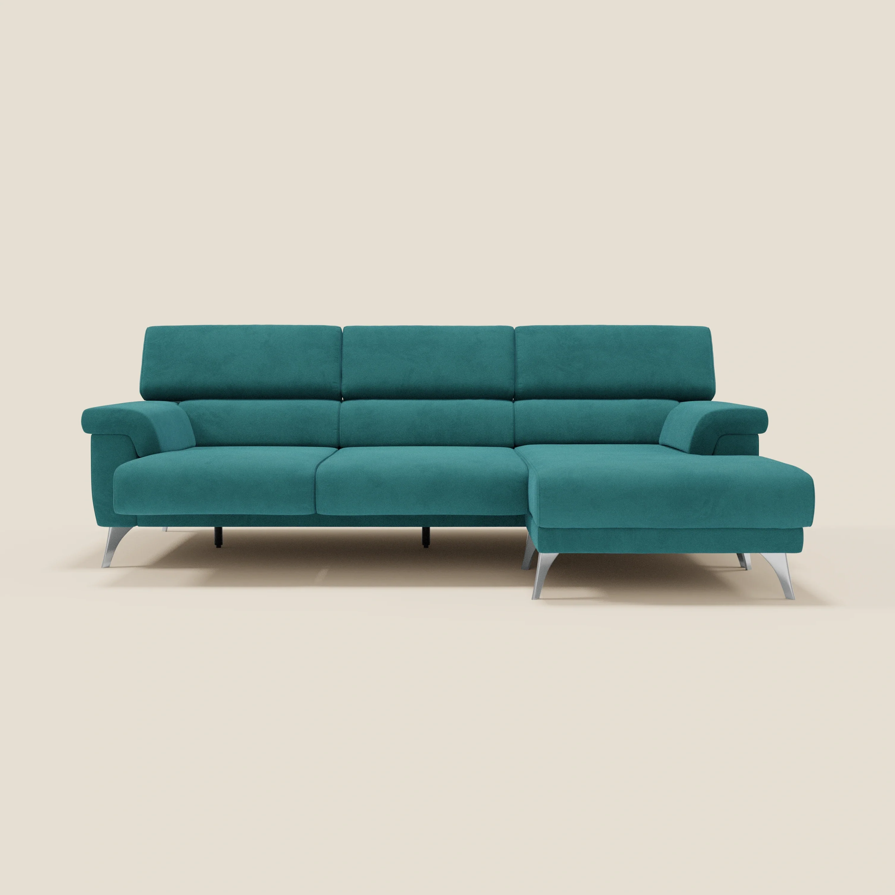 Raffaello Canapé d'angle avec assises coulissantes et têtières en microfibre détachable T11 bleu canard - Image 10