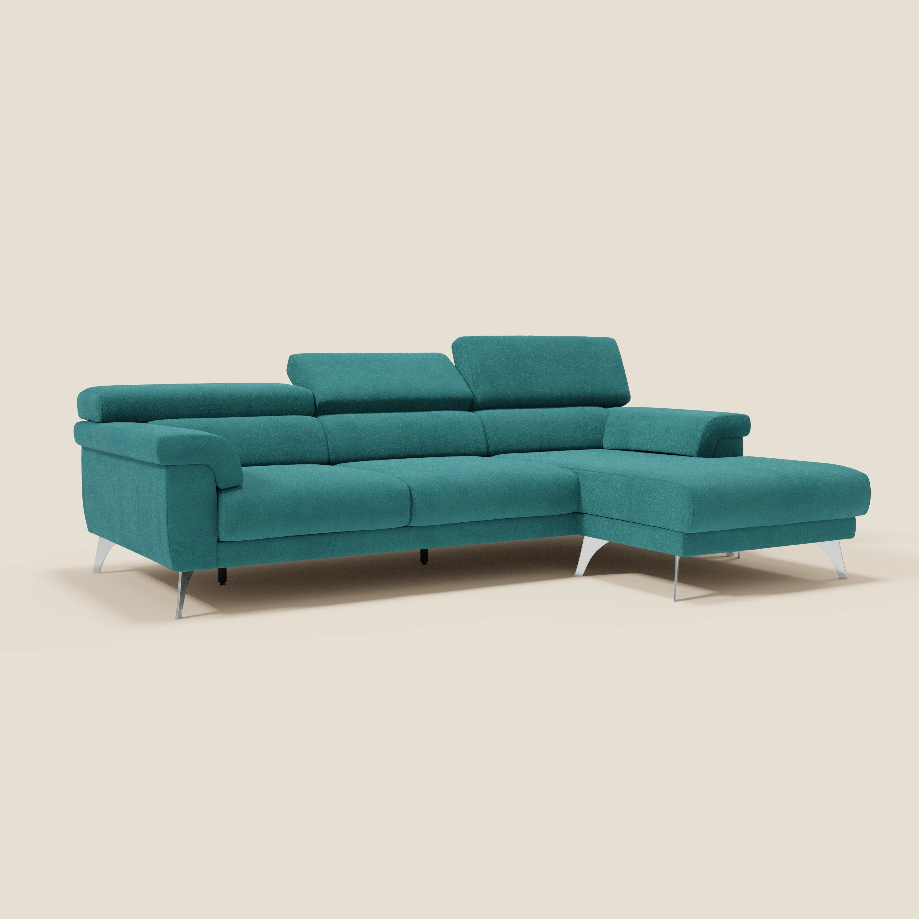 Raffaello Canapé d'angle avec assises coulissantes et têtières en microfibre détachable T11 bleu canard - Image 3