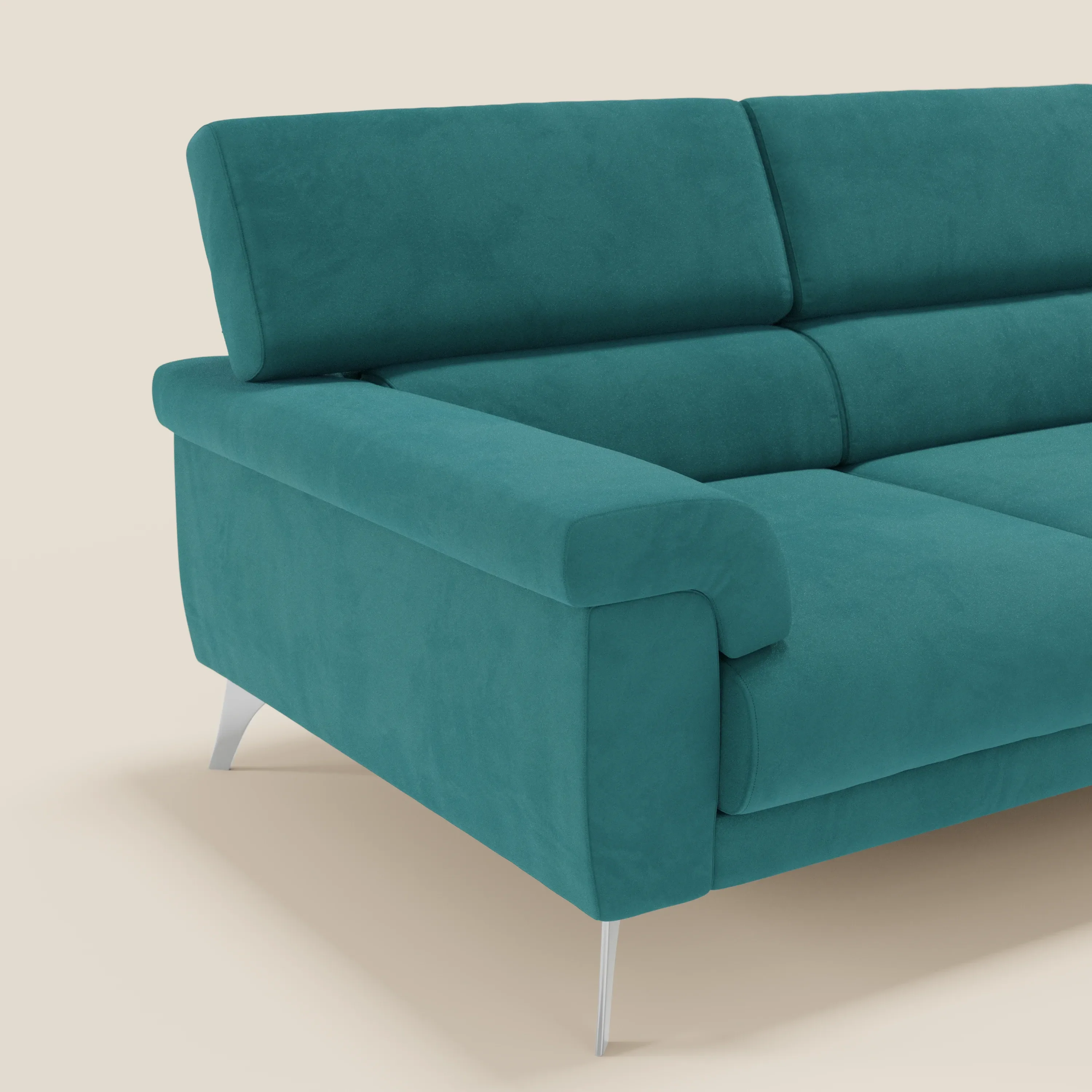 Raffaello Canapé d'angle avec assises coulissantes et têtières en microfibre détachable T11 bleu canard - Image 4